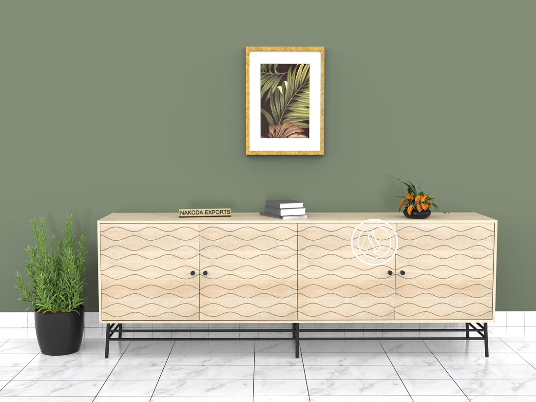 Mango Wood Sideboard with Wave Pattern