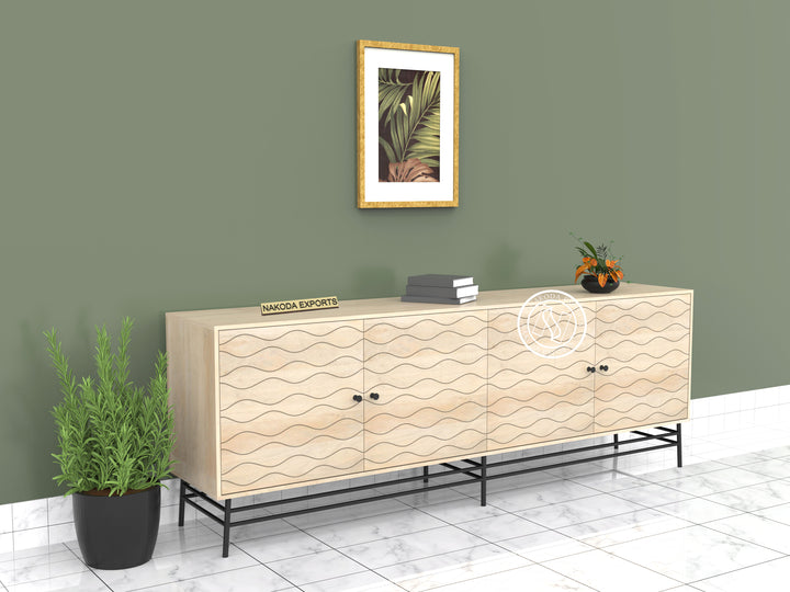 Mango Wood Sideboard with Wave Pattern