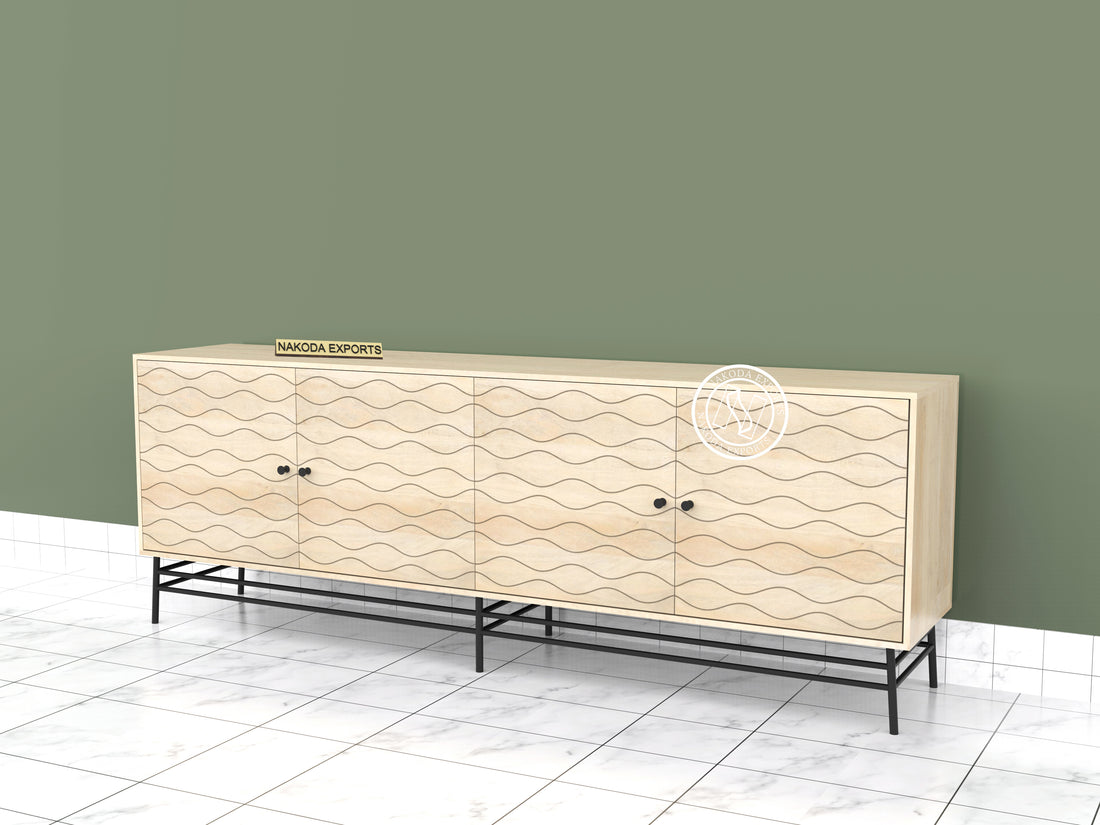 Mango Wood Sideboard with Wave Pattern