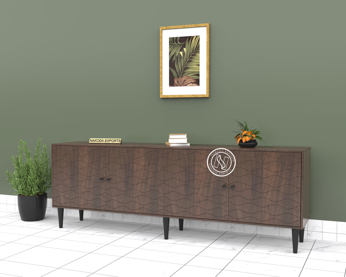 Walnut Finish Sideboard with Wave Pattern