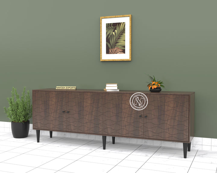 Walnut Finish Sideboard with Wave Pattern