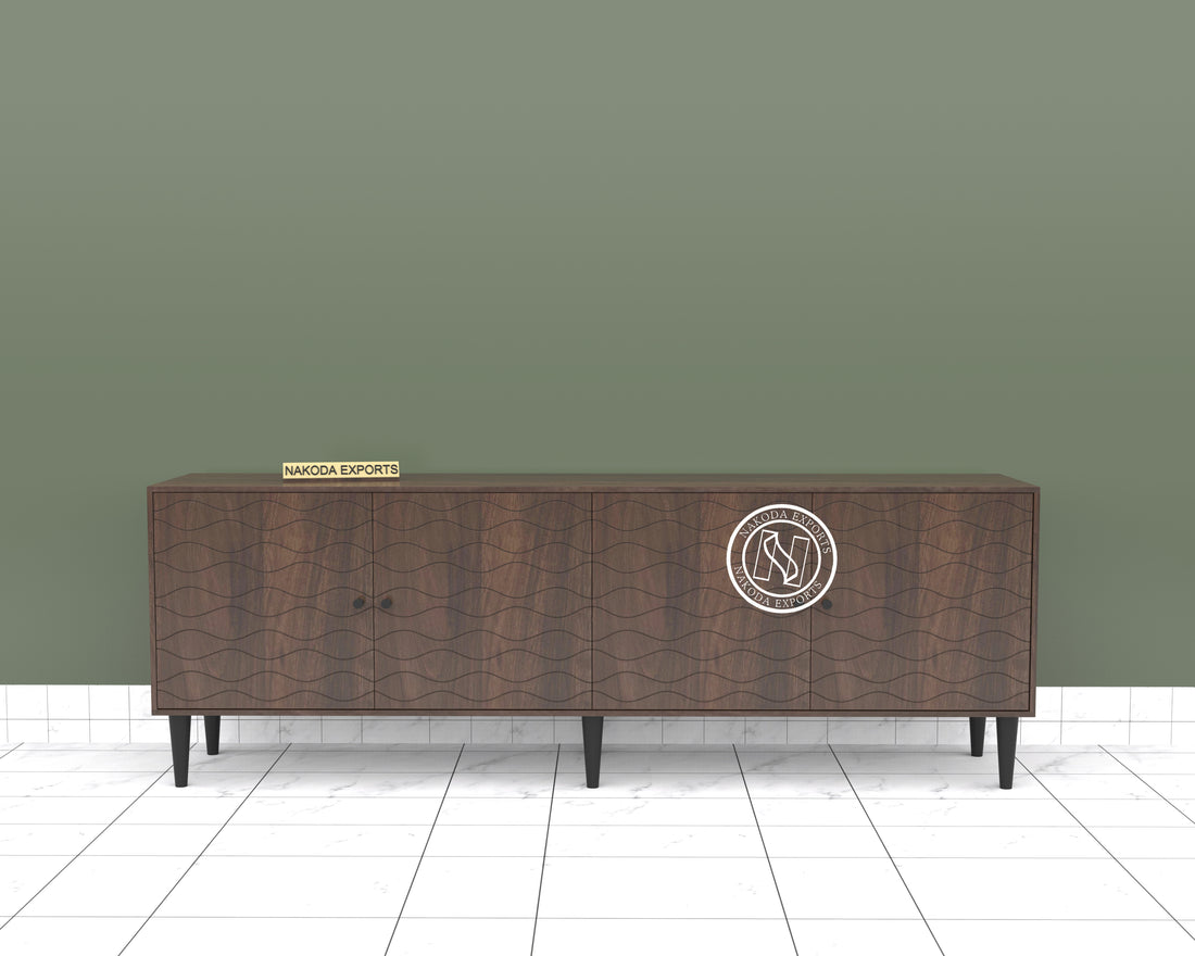 Walnut Finish Sideboard with Wave Pattern