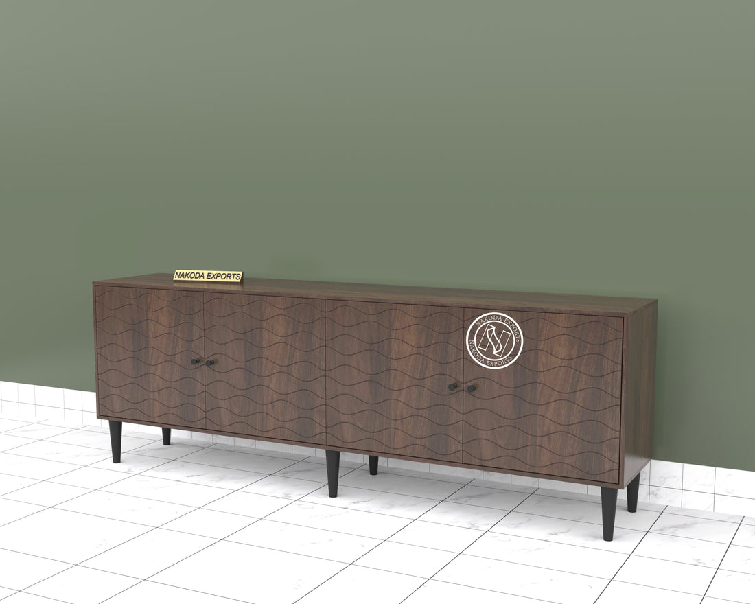 Walnut Finish Sideboard with Wave Pattern