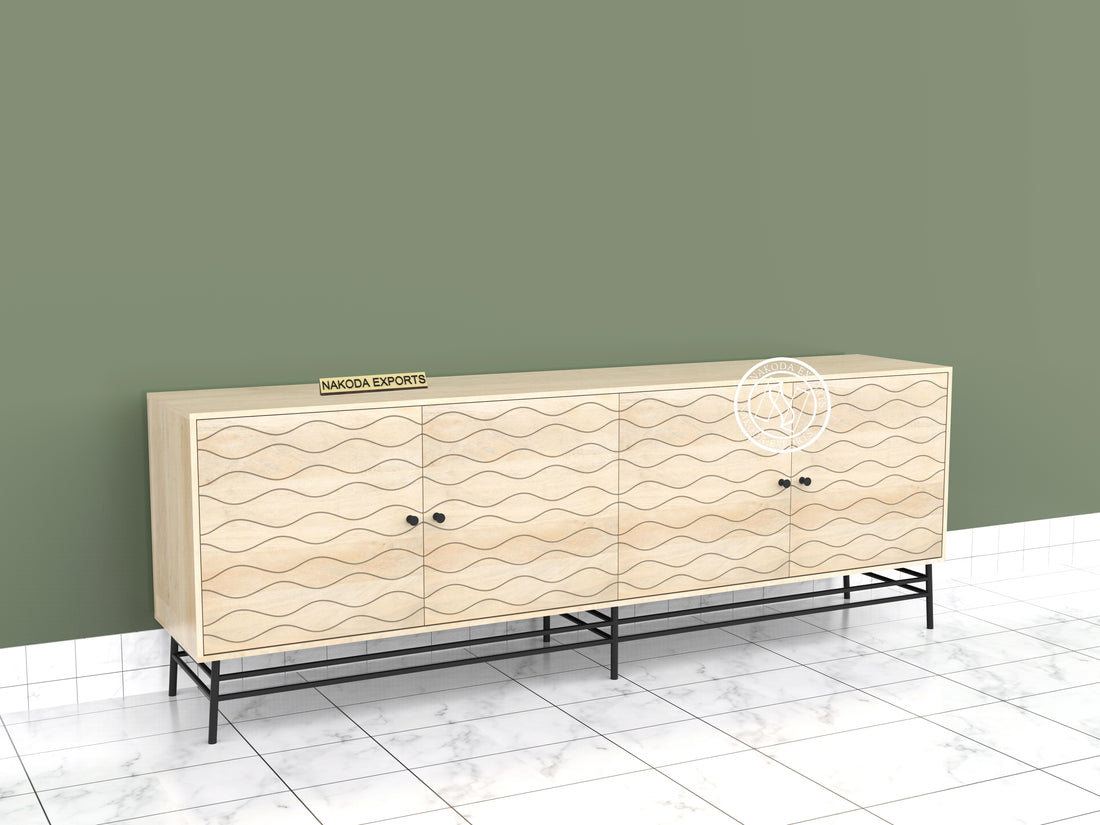 Mango Wood Sideboard with Wave Pattern