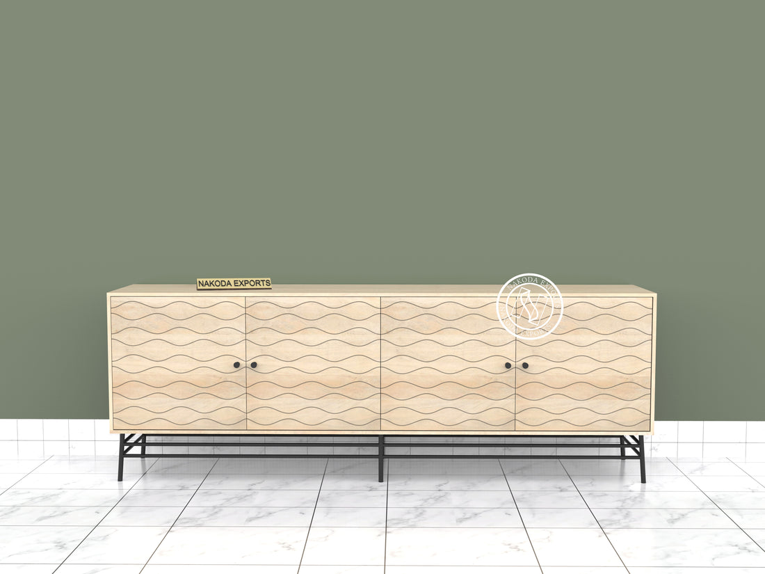 Mango Wood Sideboard with Wave Pattern