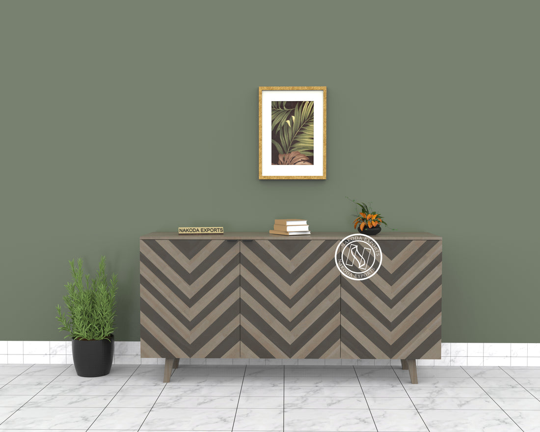 Chevron Pattern Mango Wood 3-Door Sideboard