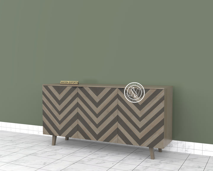 Chevron Pattern Mango Wood 3-Door Sideboard