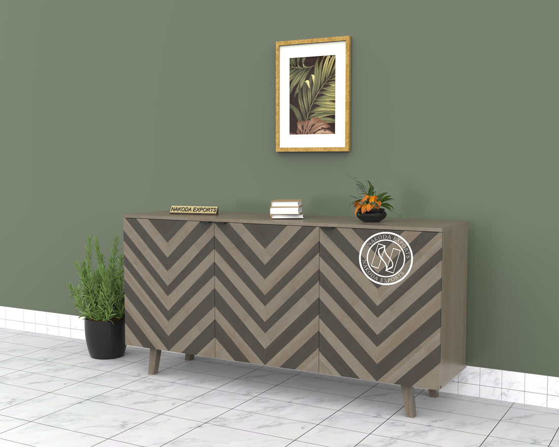 Chevron Pattern Mango Wood 3-Door Sideboard