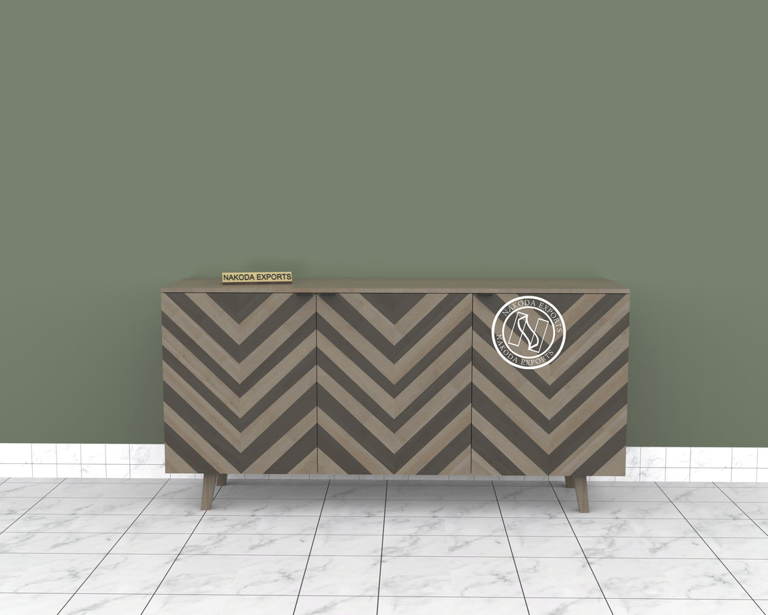 Chevron Pattern Mango Wood 3-Door Sideboard