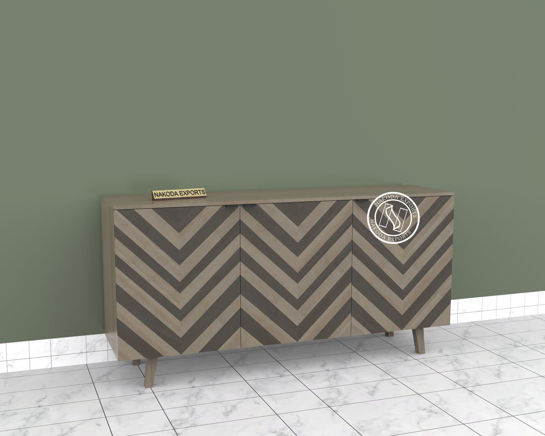 Chevron Pattern Mango Wood 3-Door Sideboard