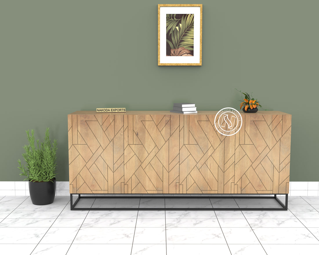 Modern Geometric Pattern 4-Door Sideboard