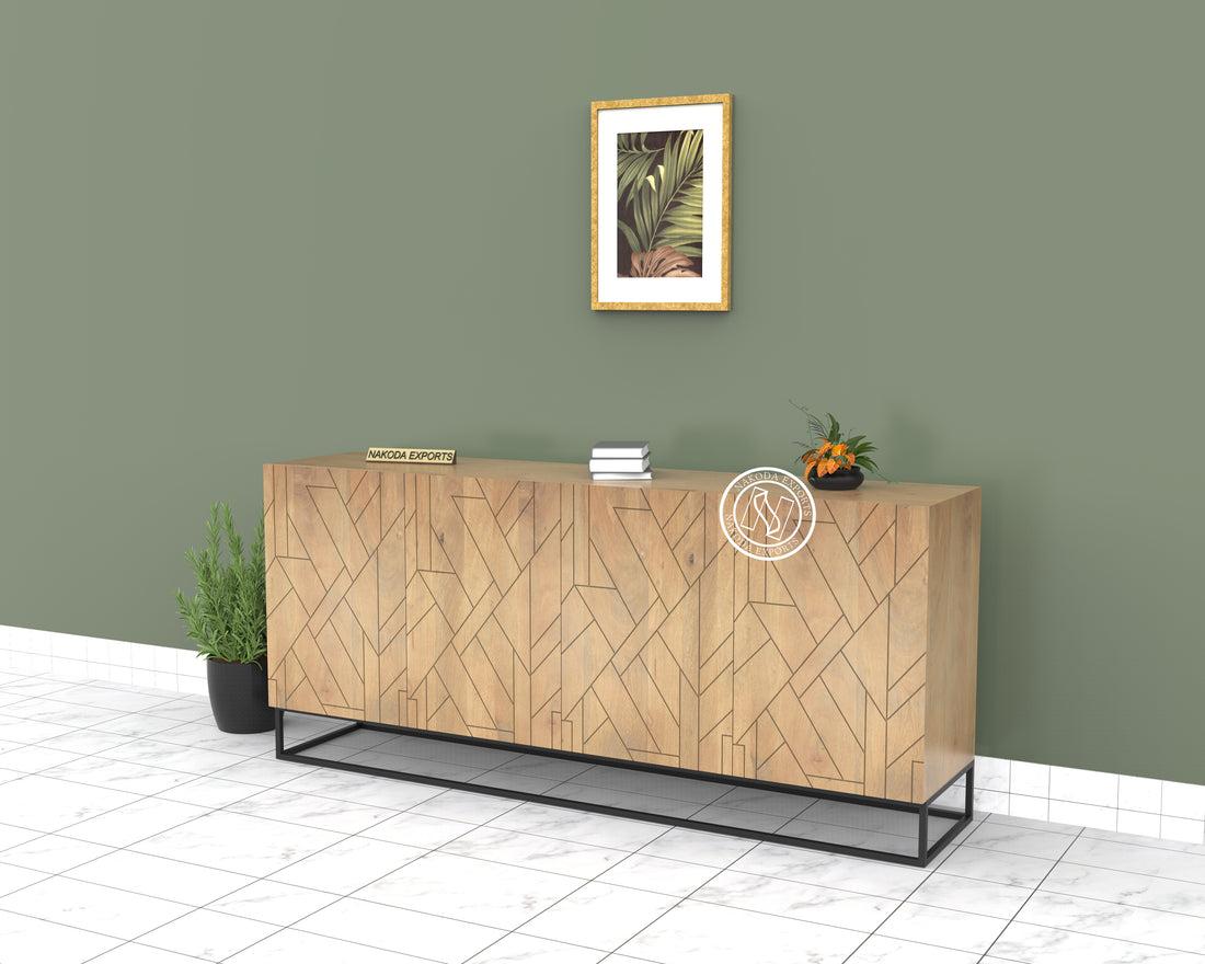 Modern Geometric Pattern 4-Door Sideboard