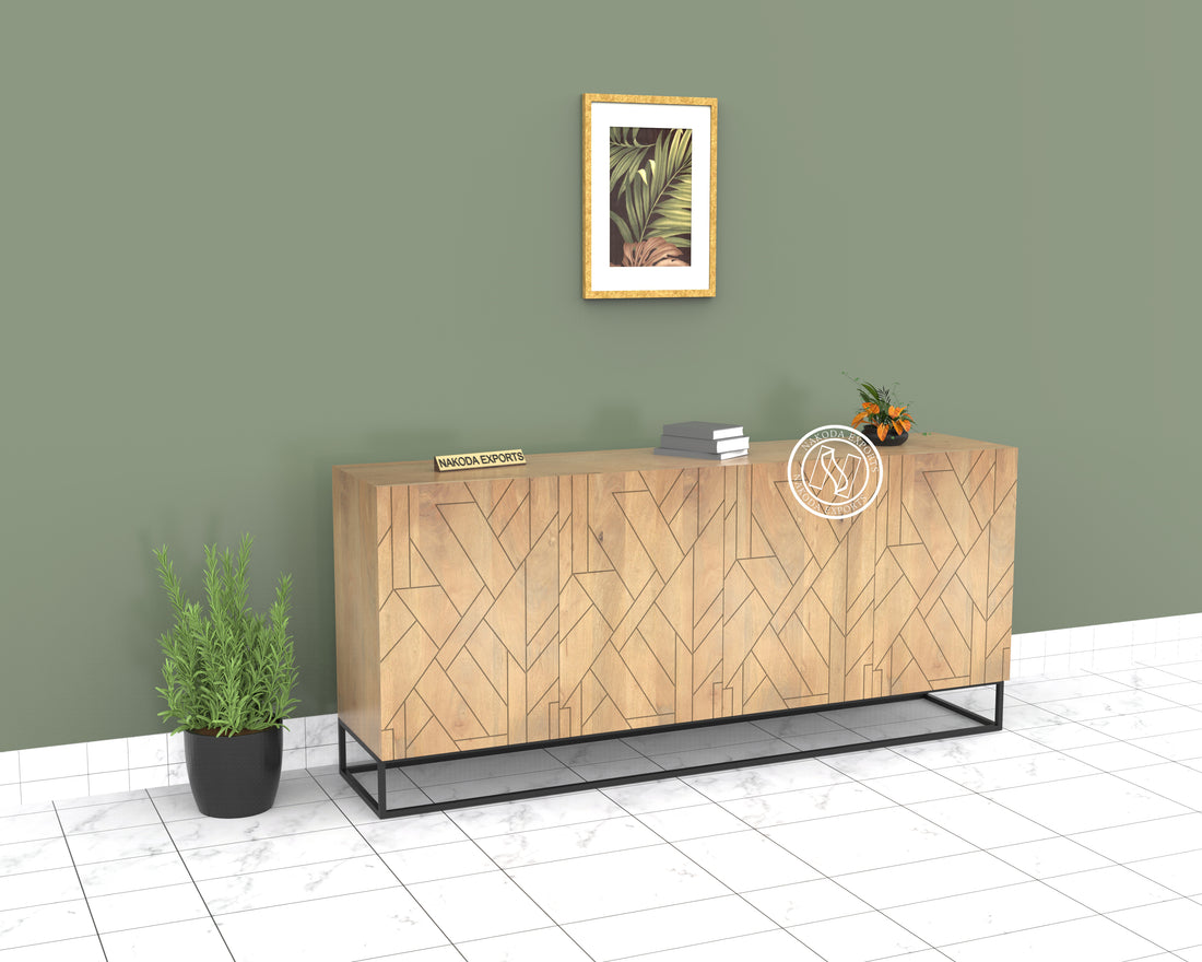 Modern Geometric Pattern 4-Door Sideboard