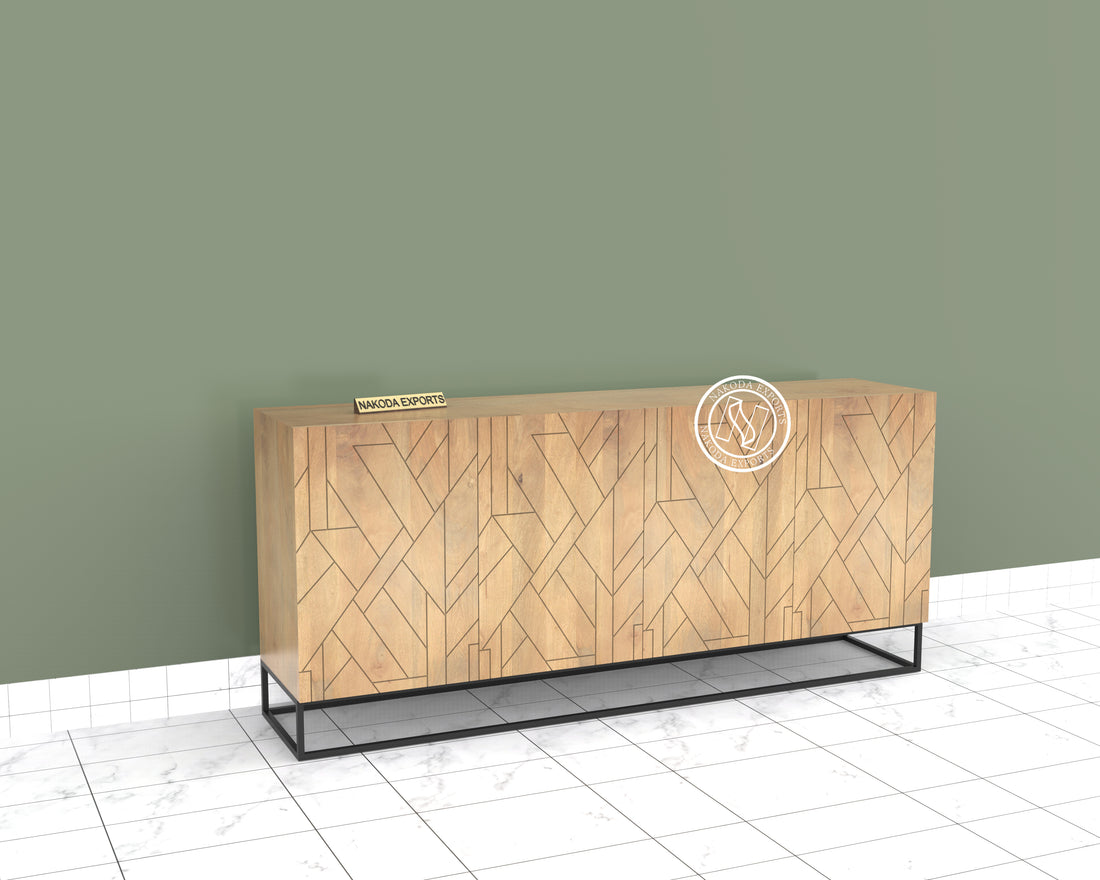 Modern Geometric Pattern 4-Door Sideboard