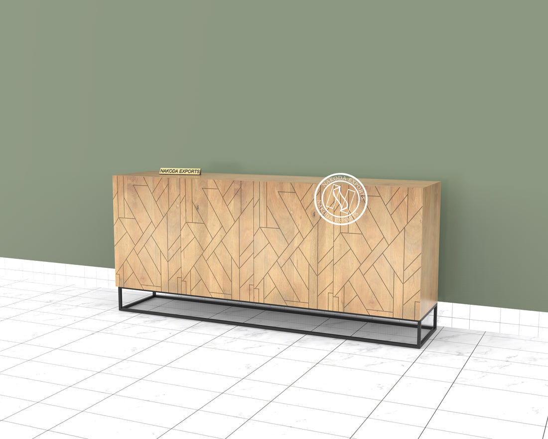 Modern Geometric Pattern 4-Door Sideboard