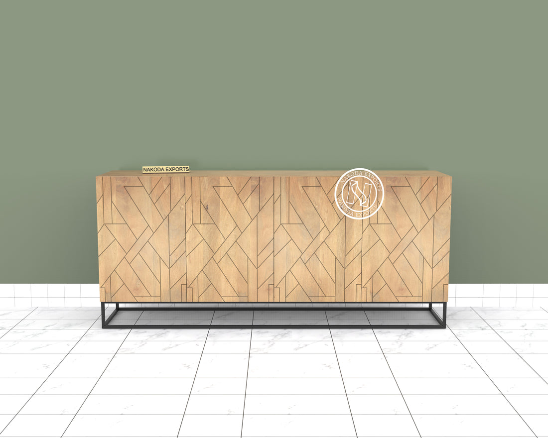 Modern Geometric Pattern 4-Door Sideboard