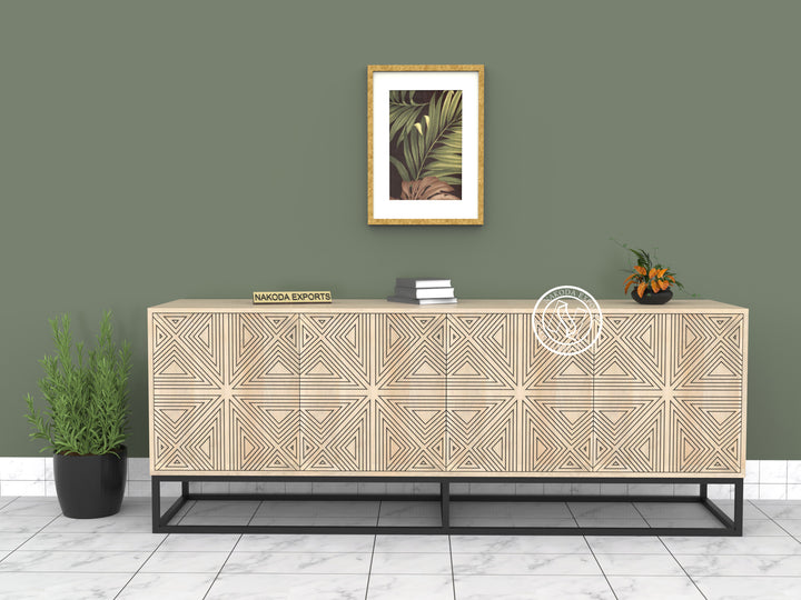 Mango Wood Sideboard with Wave Pattern