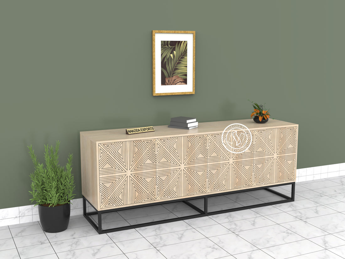 Mango Wood Sideboard with Wave Pattern