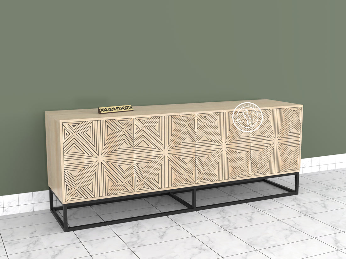 Mango Wood Sideboard with Wave Pattern