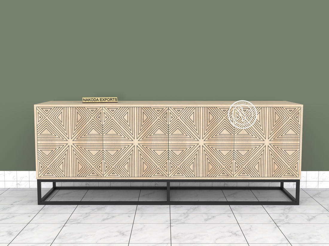 Mango Wood Sideboard with Wave Pattern