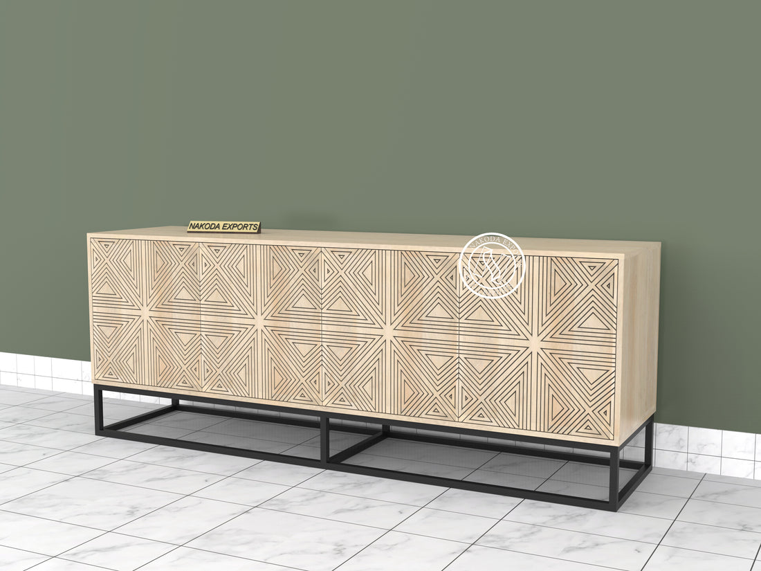 Mango Wood Sideboard with Wave Pattern