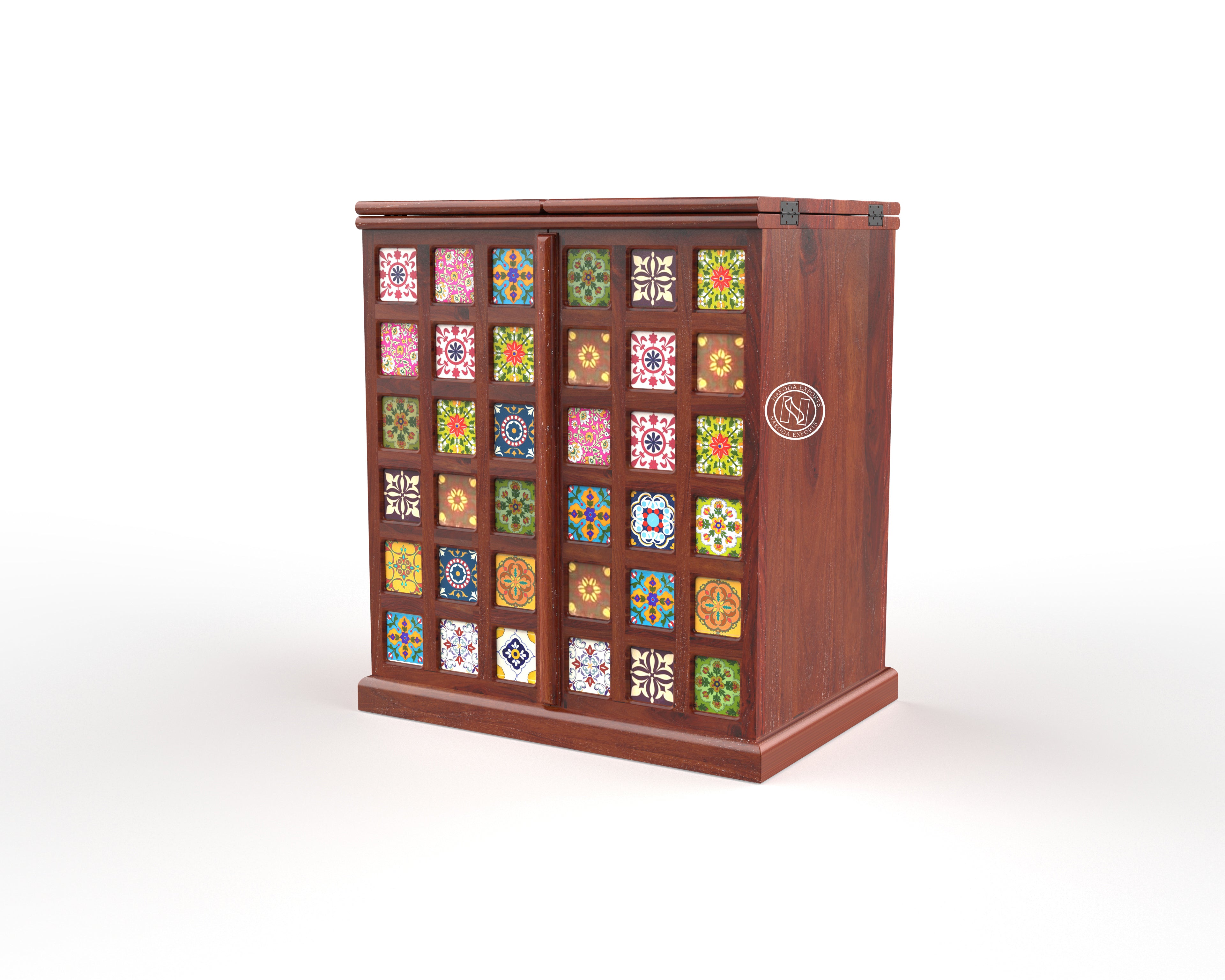 Handcrafted Tile-Decor Bar Cabinet