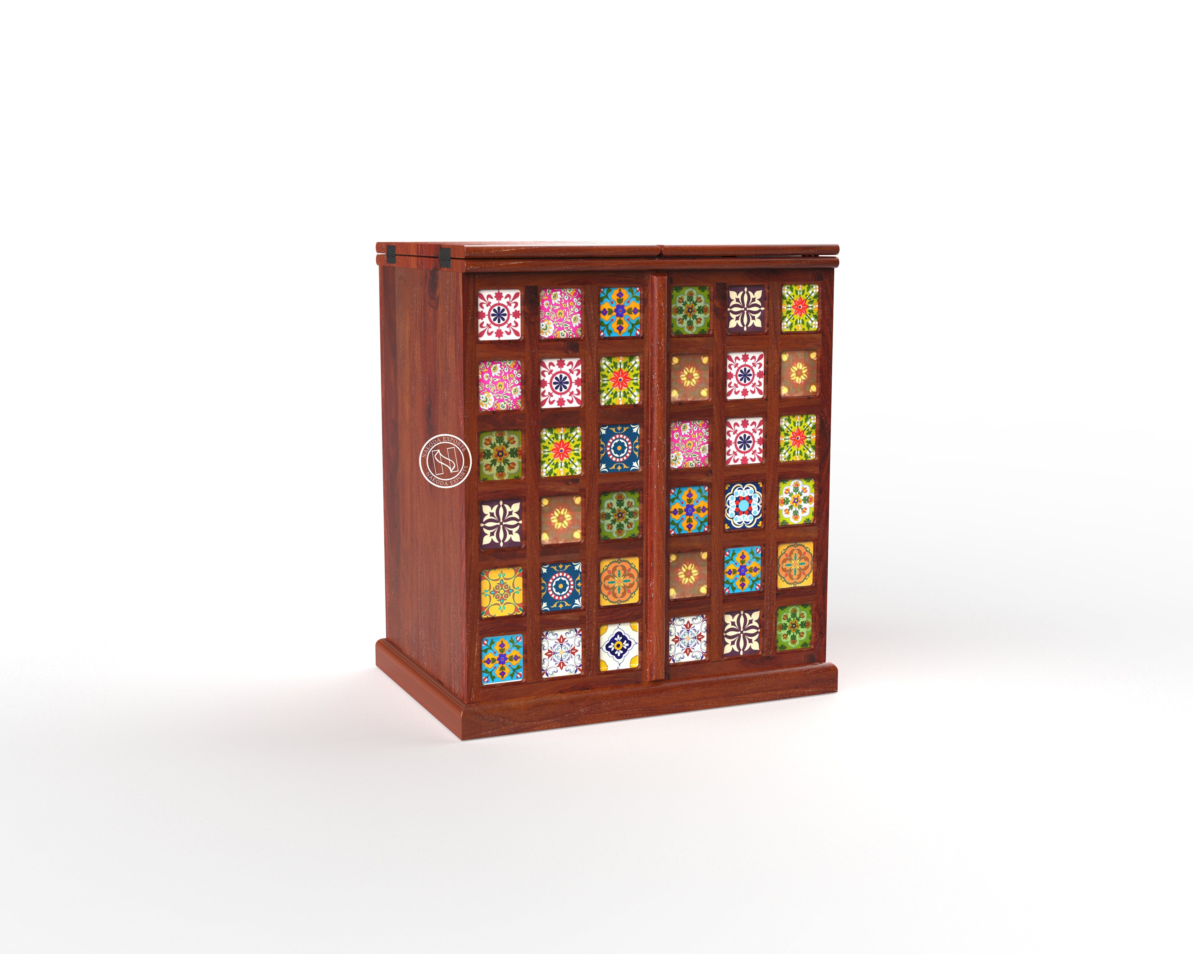 Handcrafted Tile-Decor Bar Cabinet