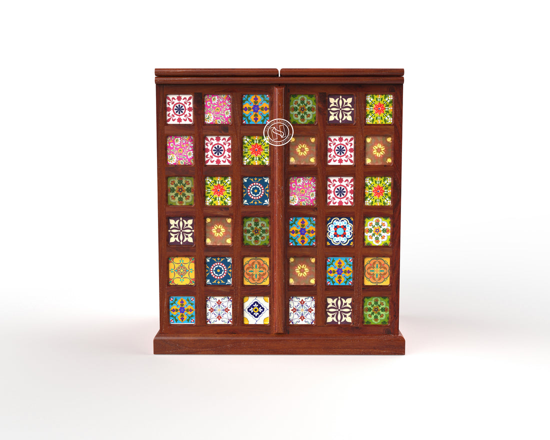 Handcrafted Wooden Tile-Decor Cabinet