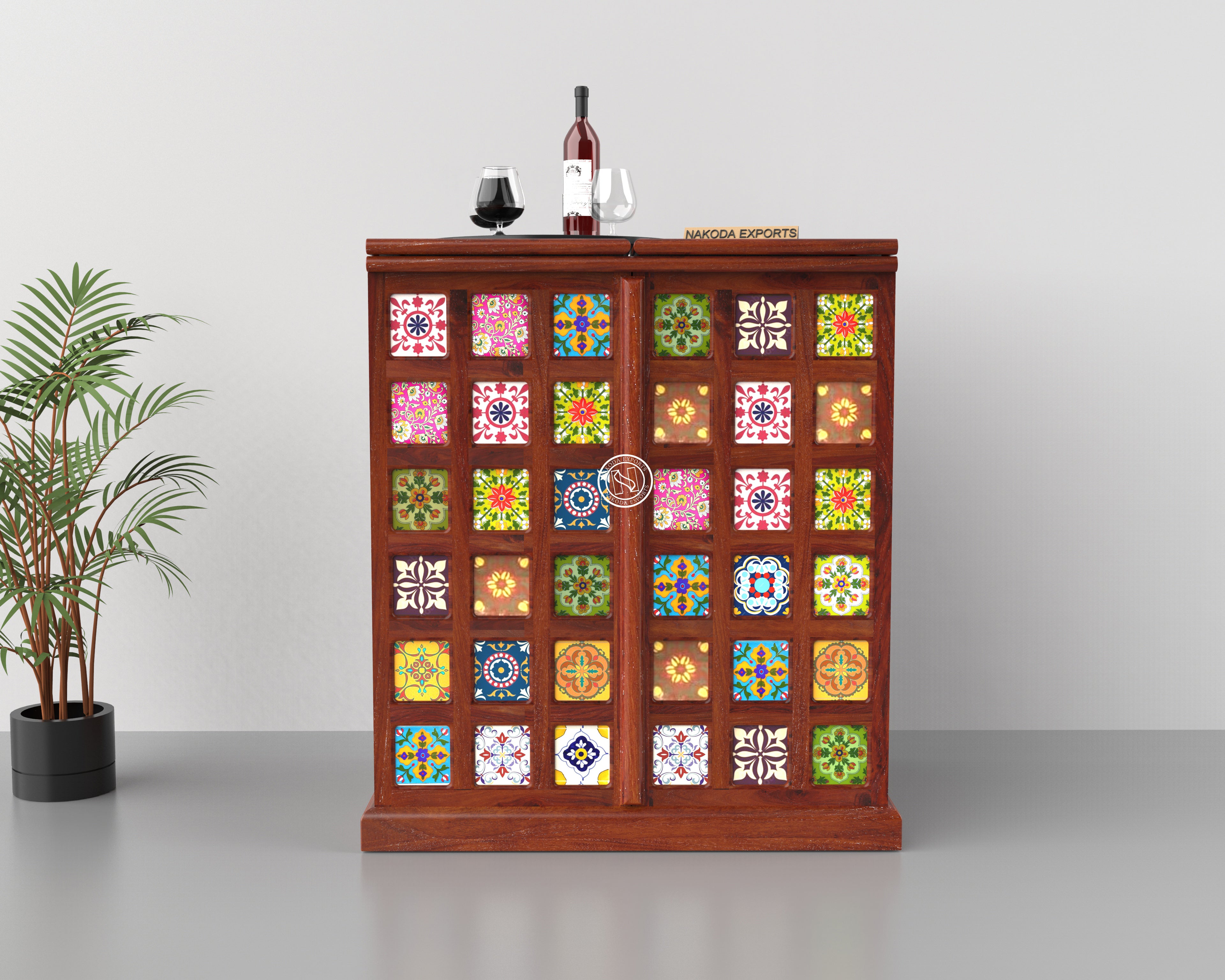 Handcrafted Tile-Decor Bar Cabinet