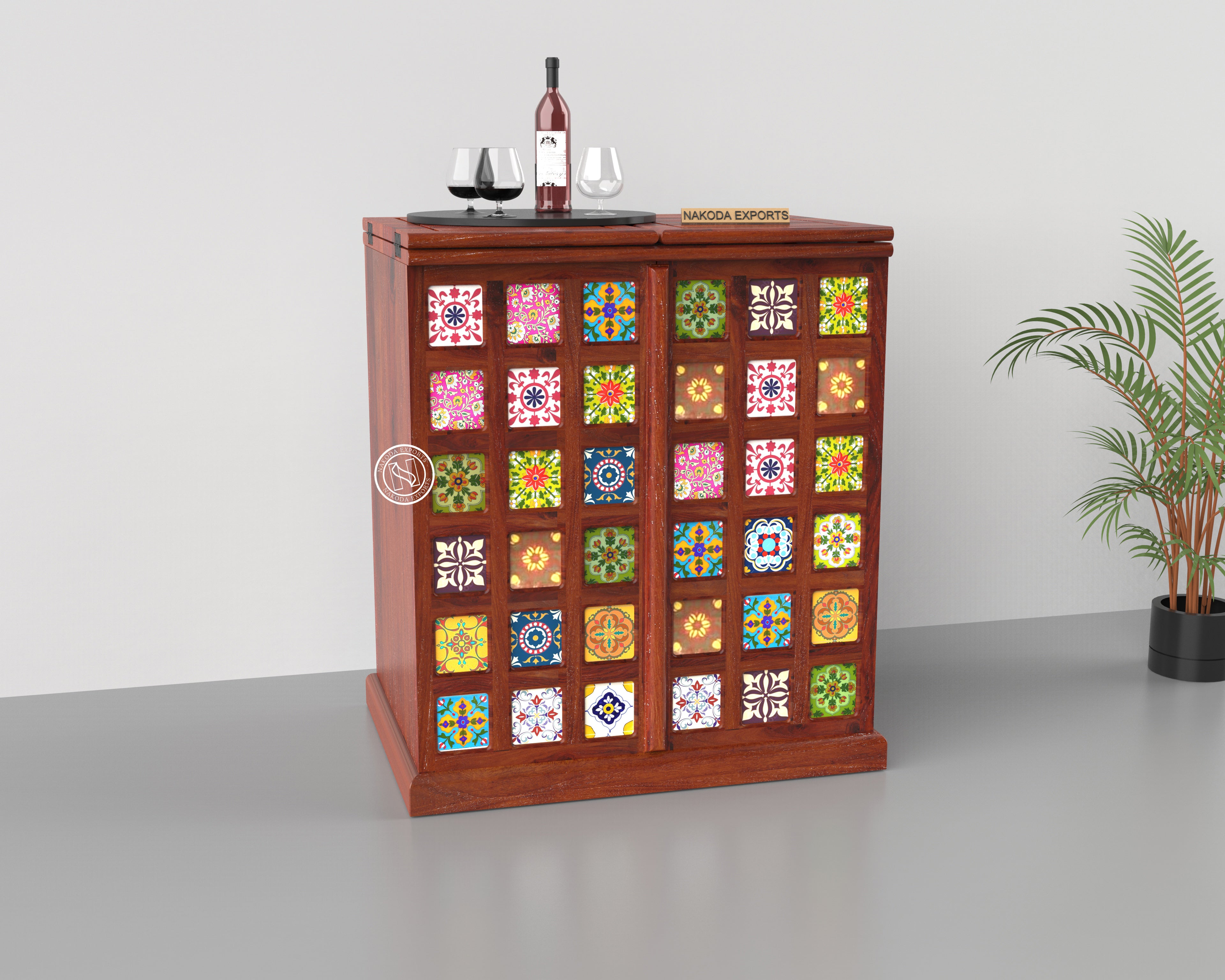 Handcrafted Tile-Decor Bar Cabinet