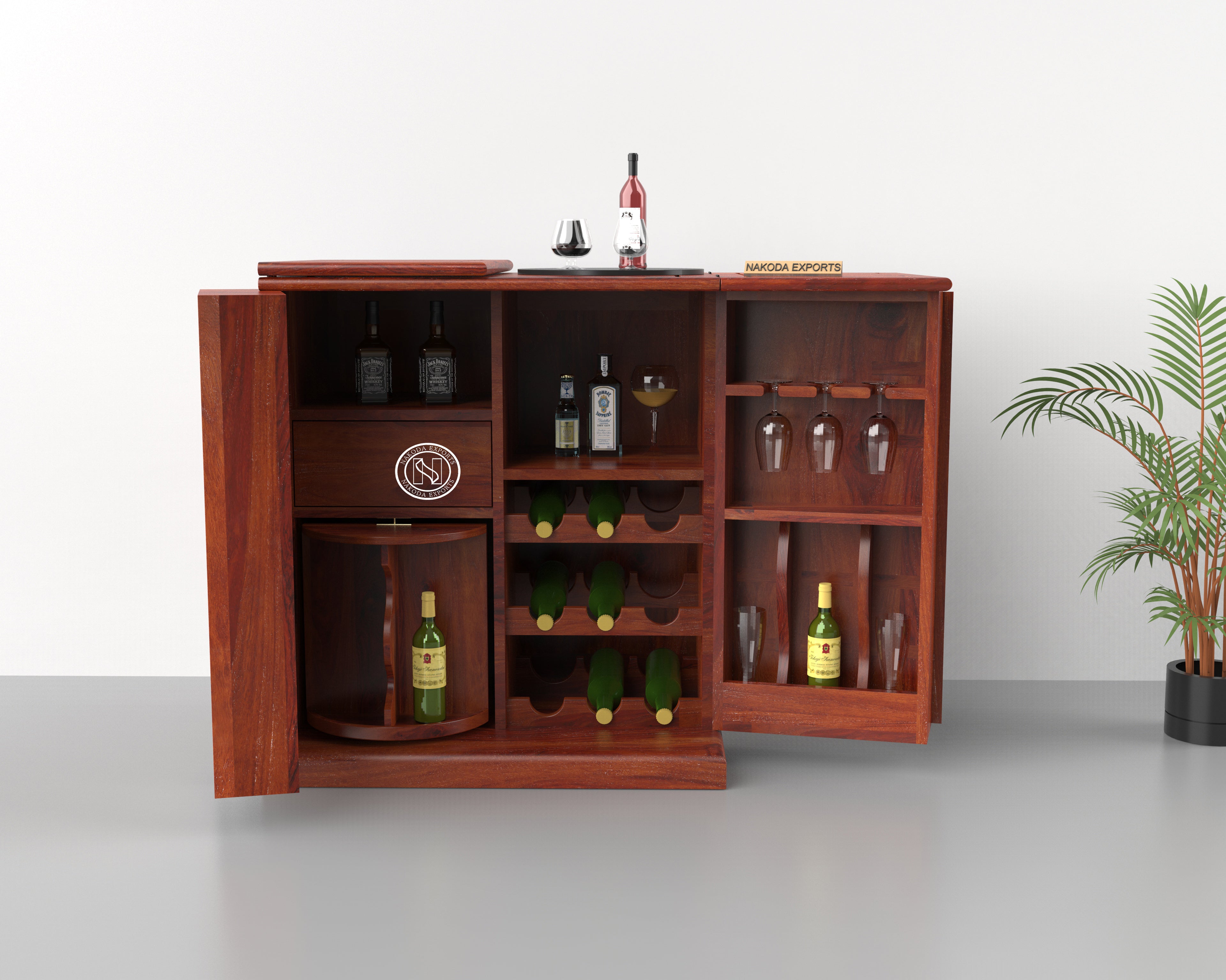 Woven Wooden Bar Cabinet