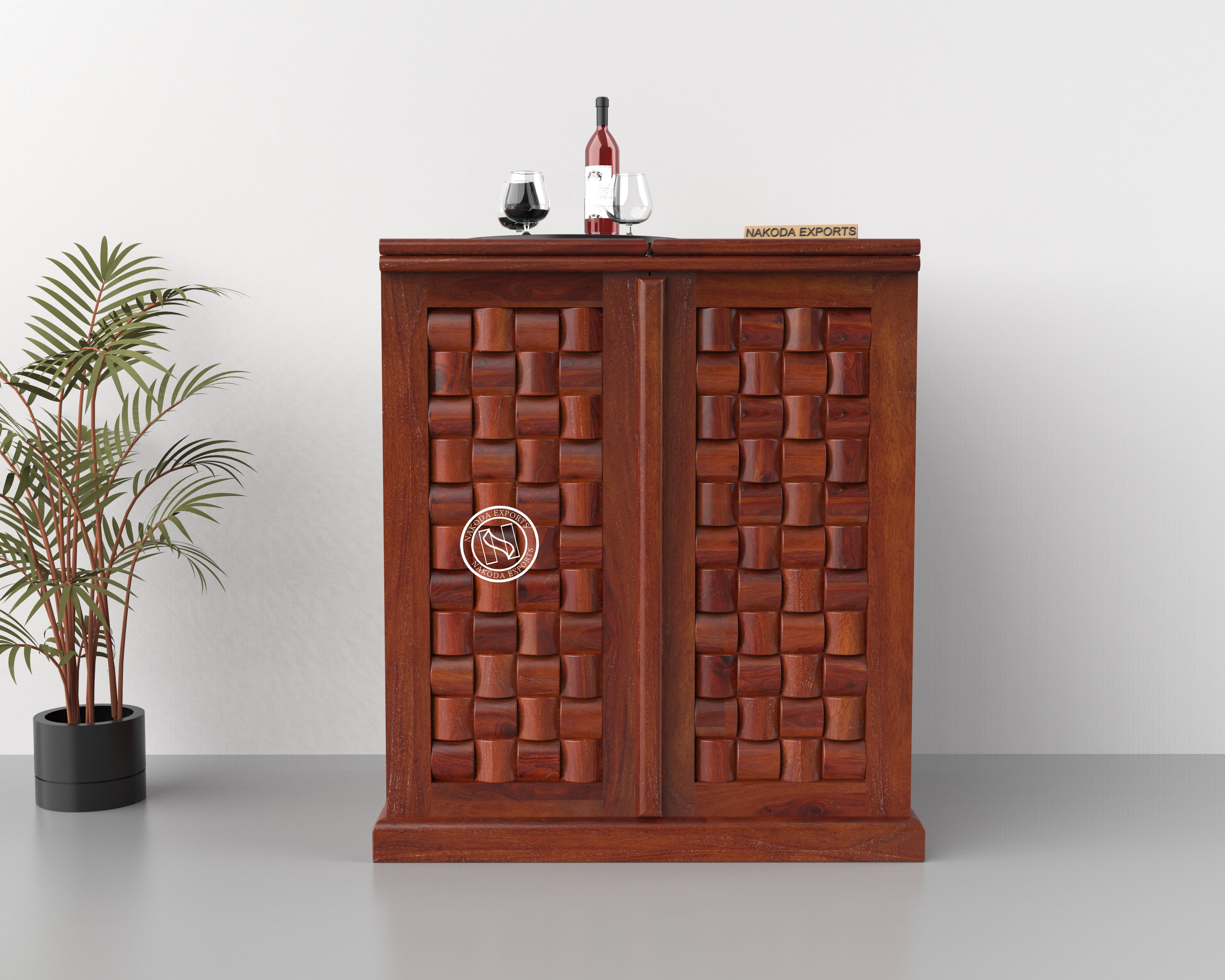 Woven Wooden Bar Cabinet