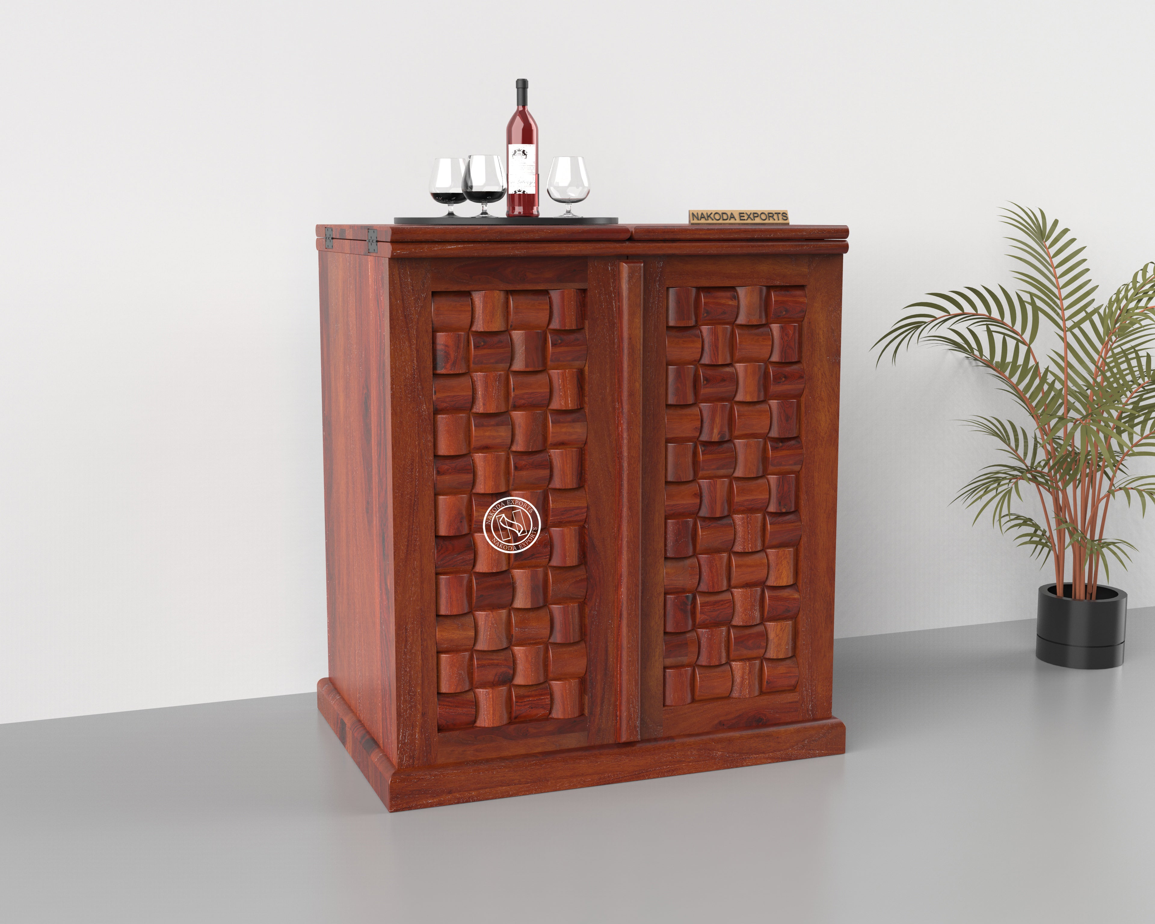 Woven Wooden Bar Cabinet