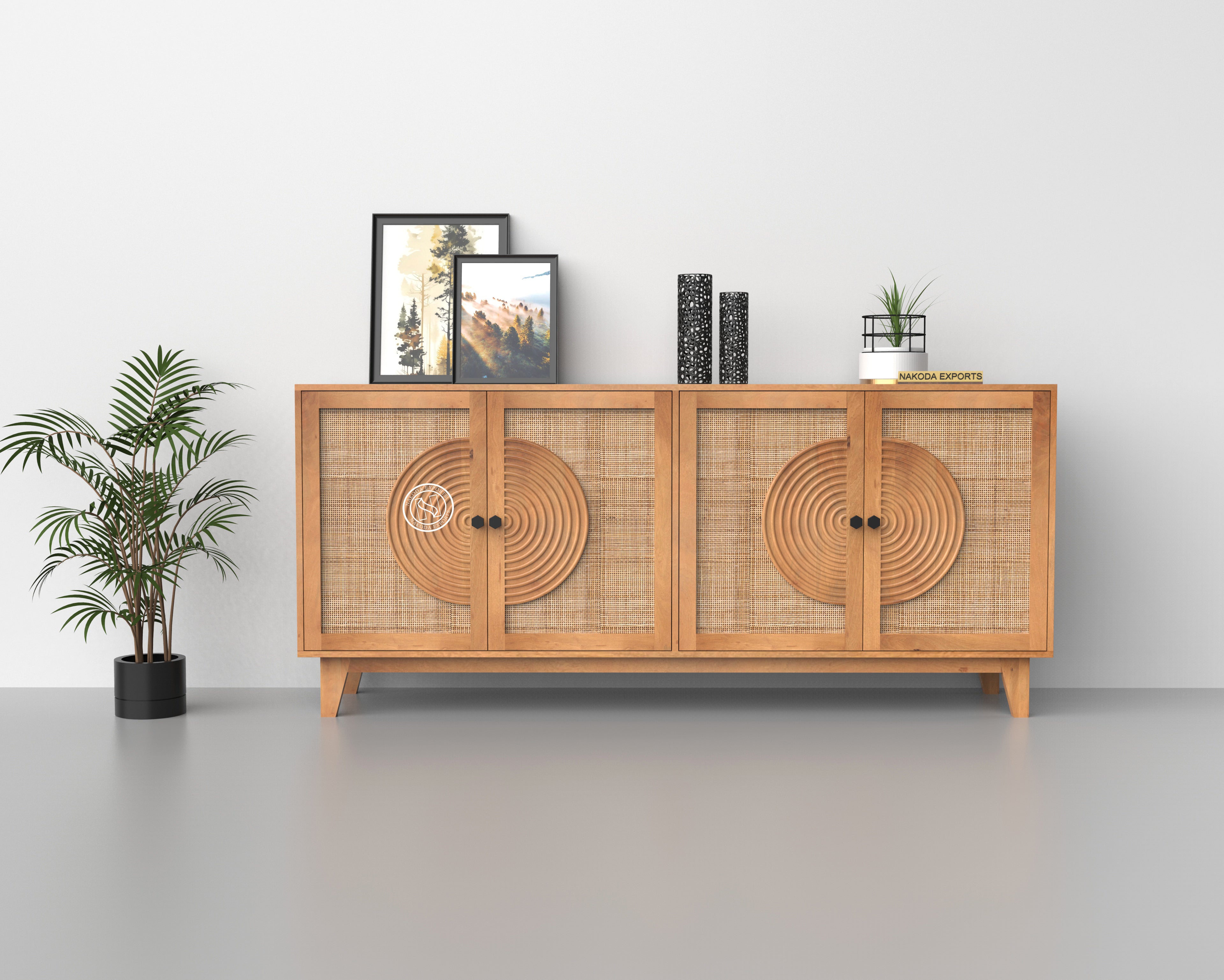 Rustic Rattan Circle Motif Sideboard