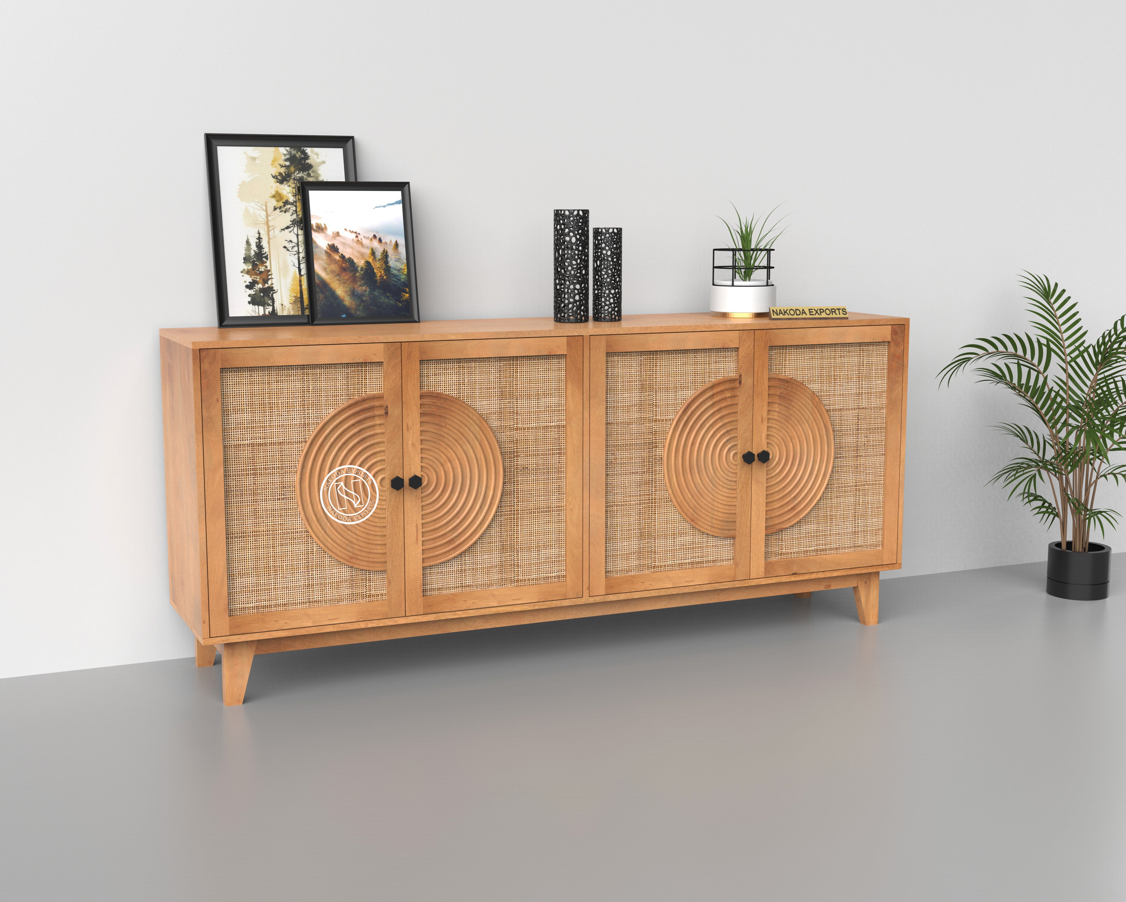 Rustic Rattan Circle Motif Sideboard