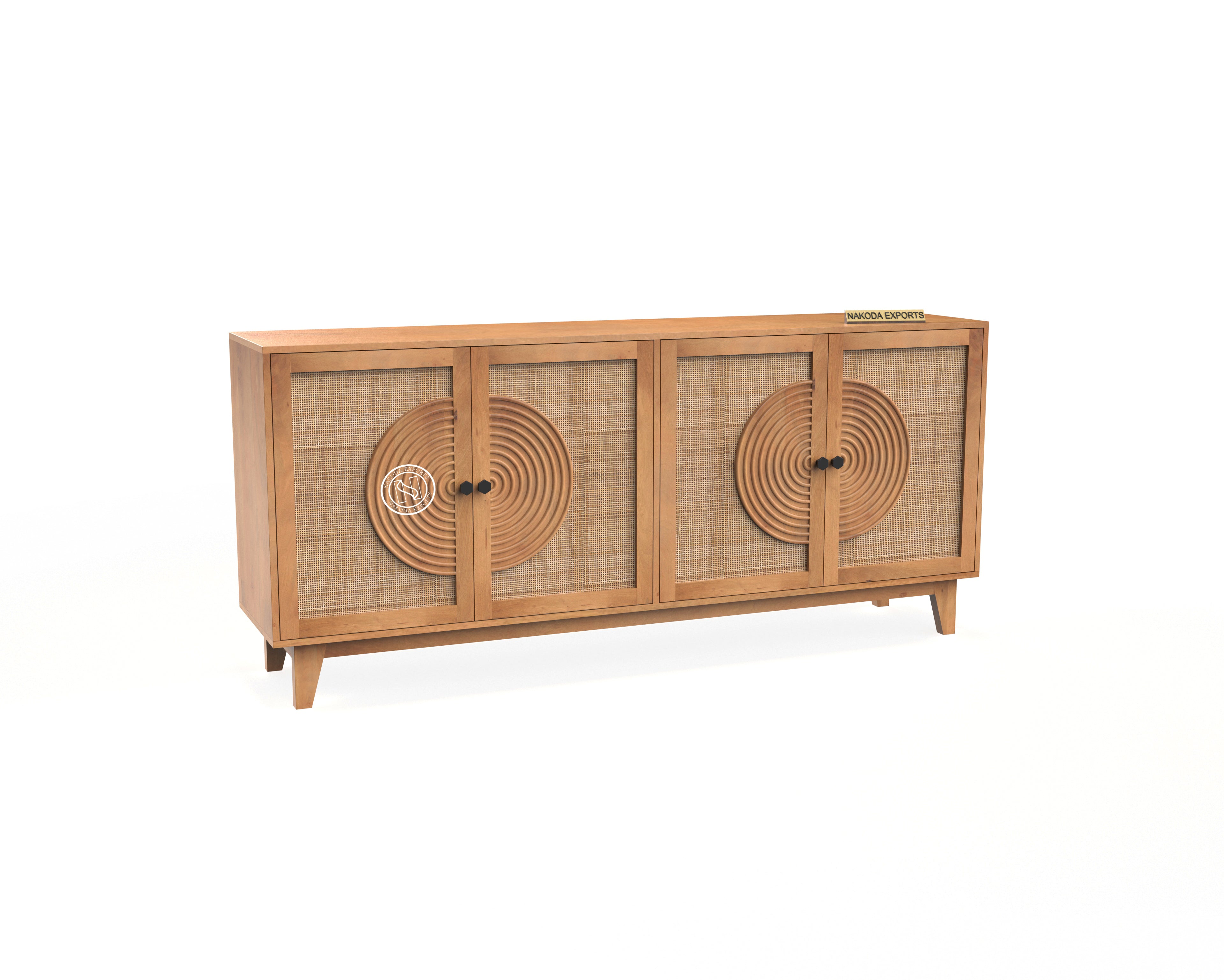 Rustic Rattan Circle Motif Sideboard