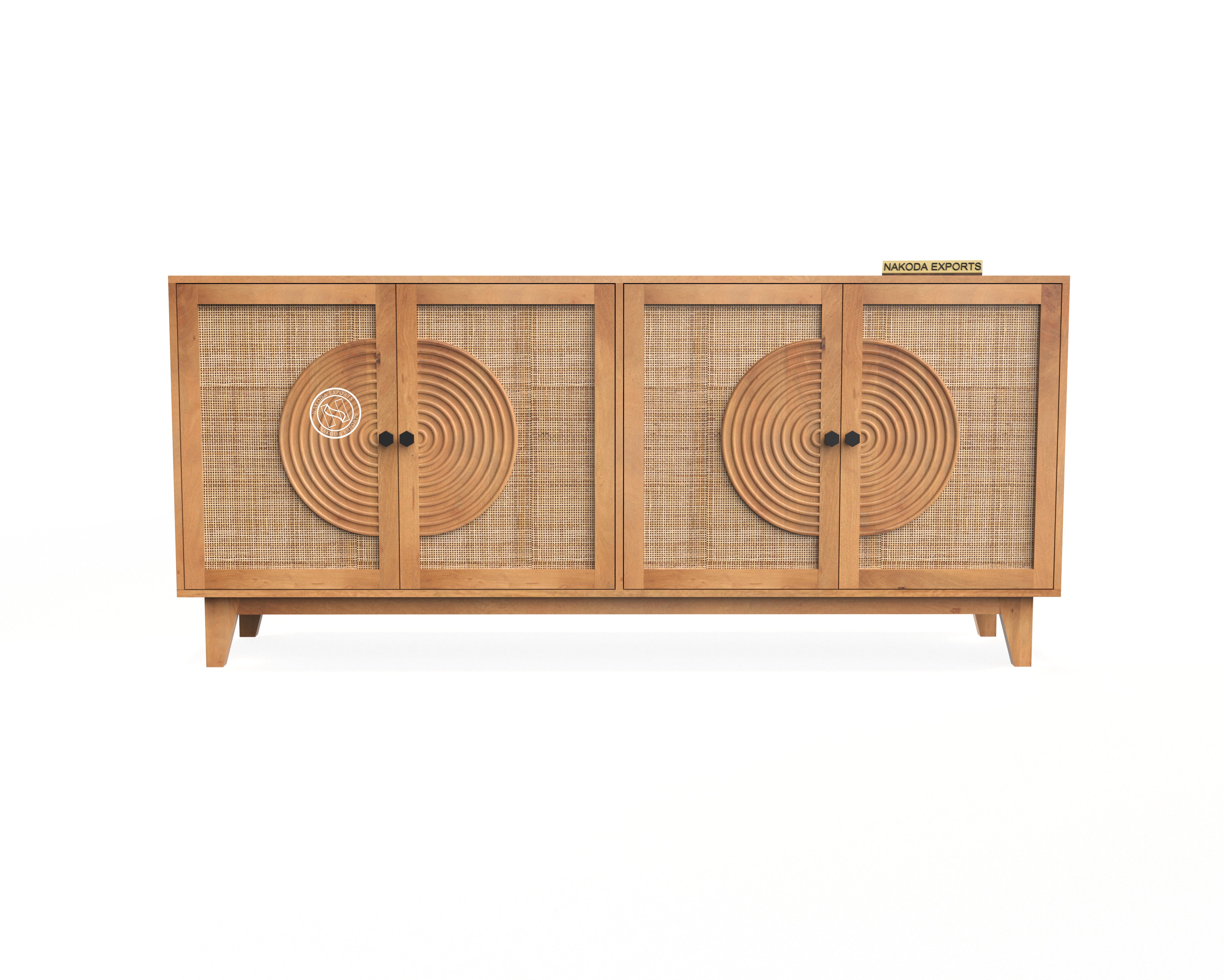 Rustic Rattan Circle Motif Sideboard