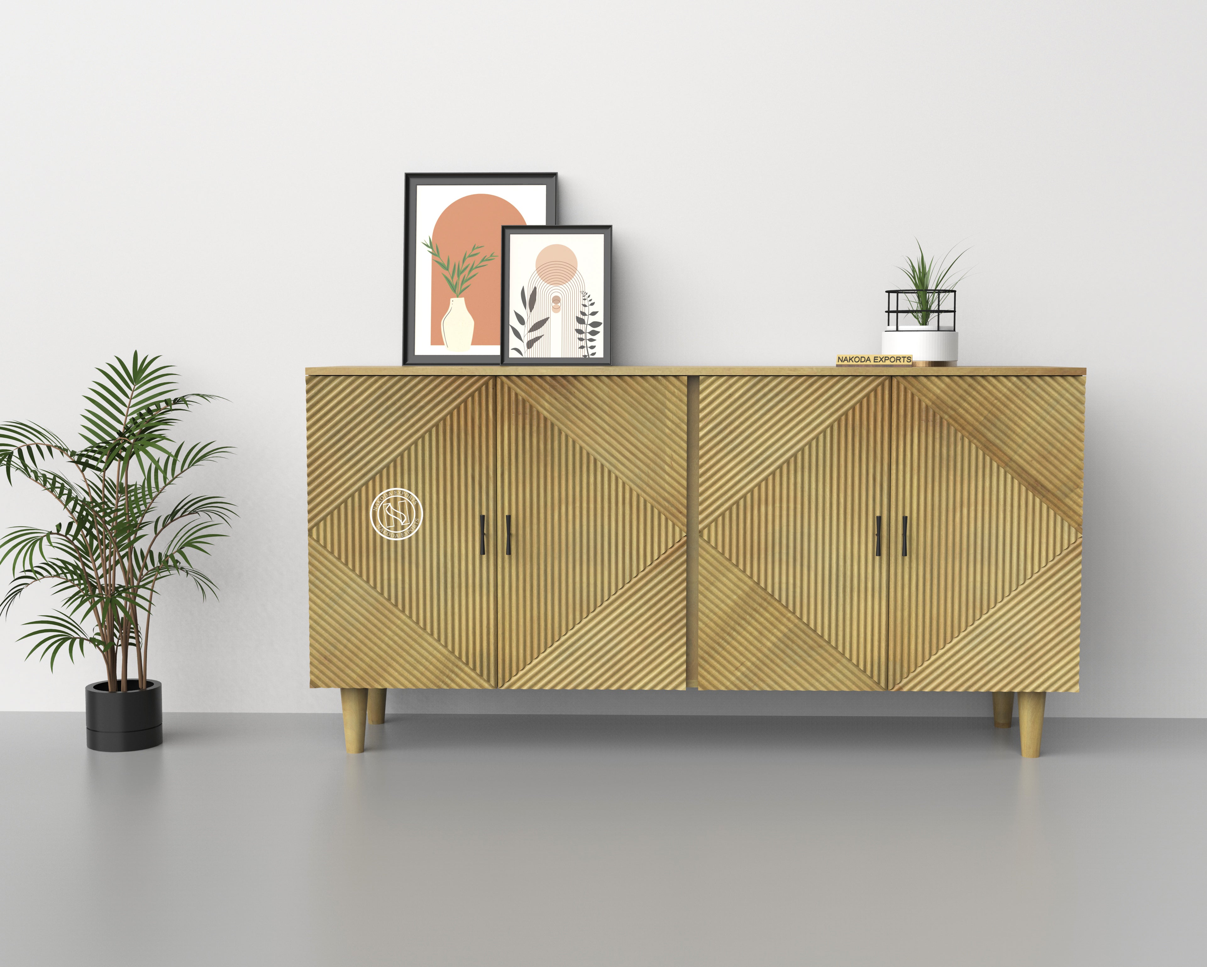 Geometric Carved Mango Wood Sideboard