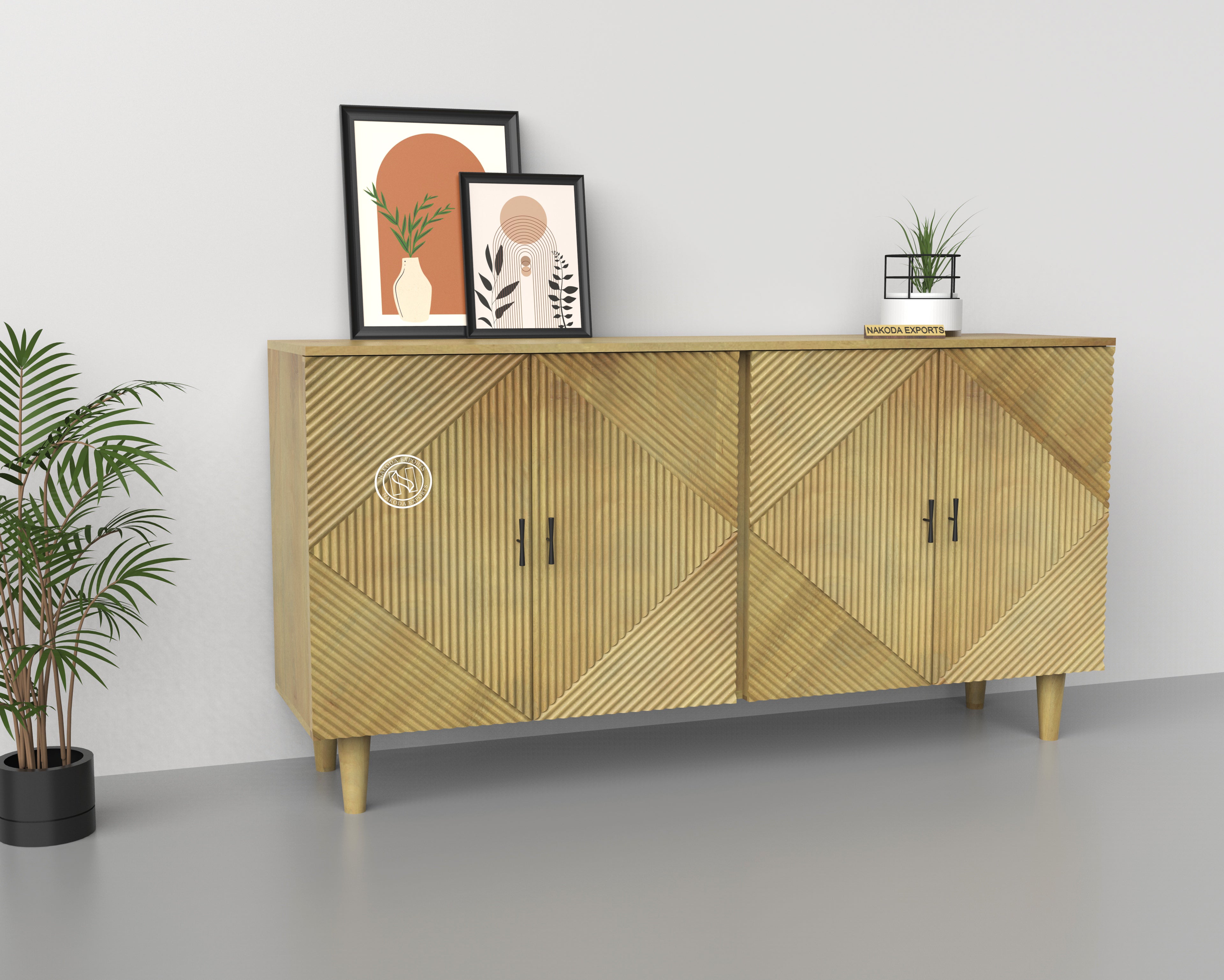 Geometric Carved Mango Wood Sideboard