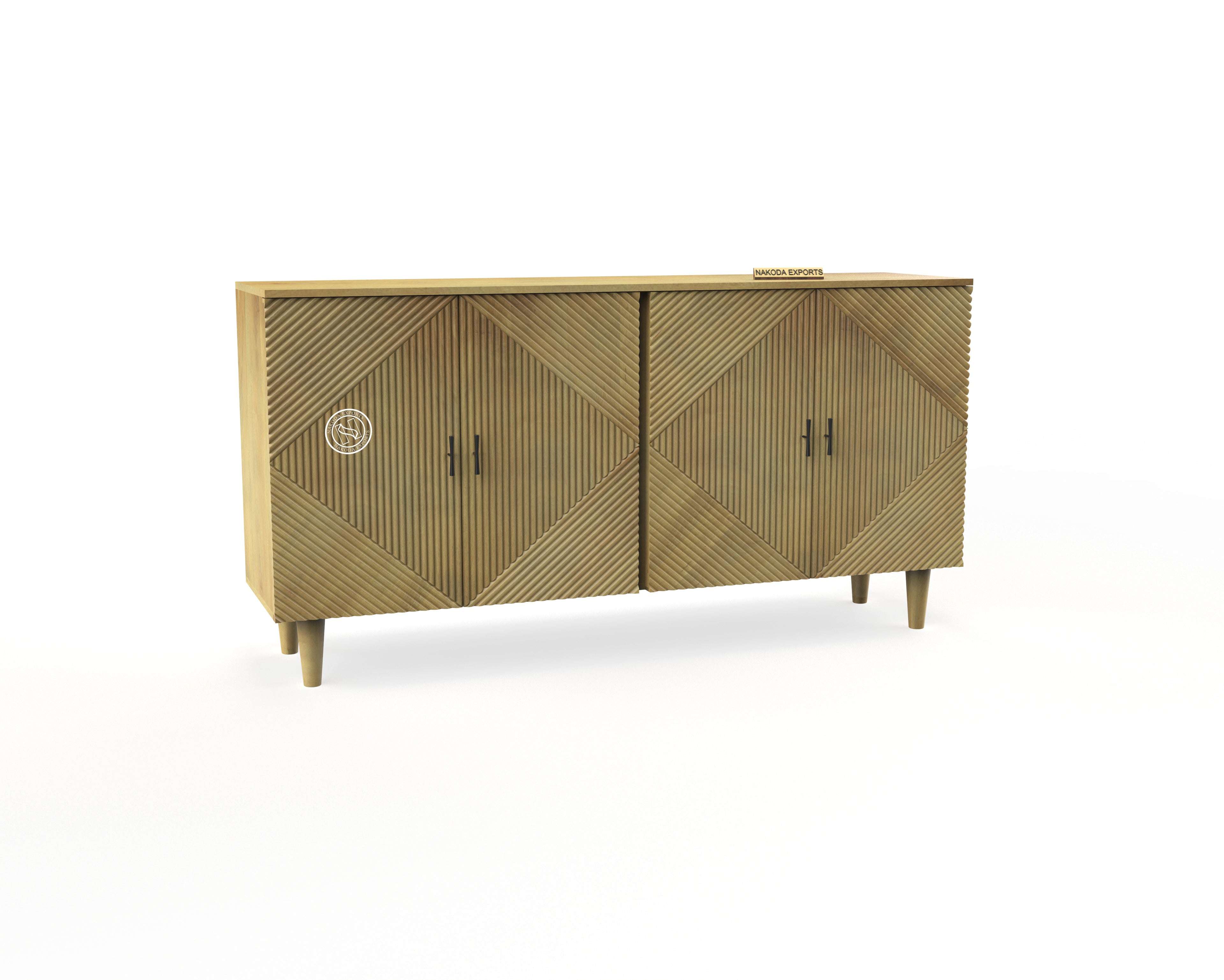 Geometric Carved Mango Wood Sideboard
