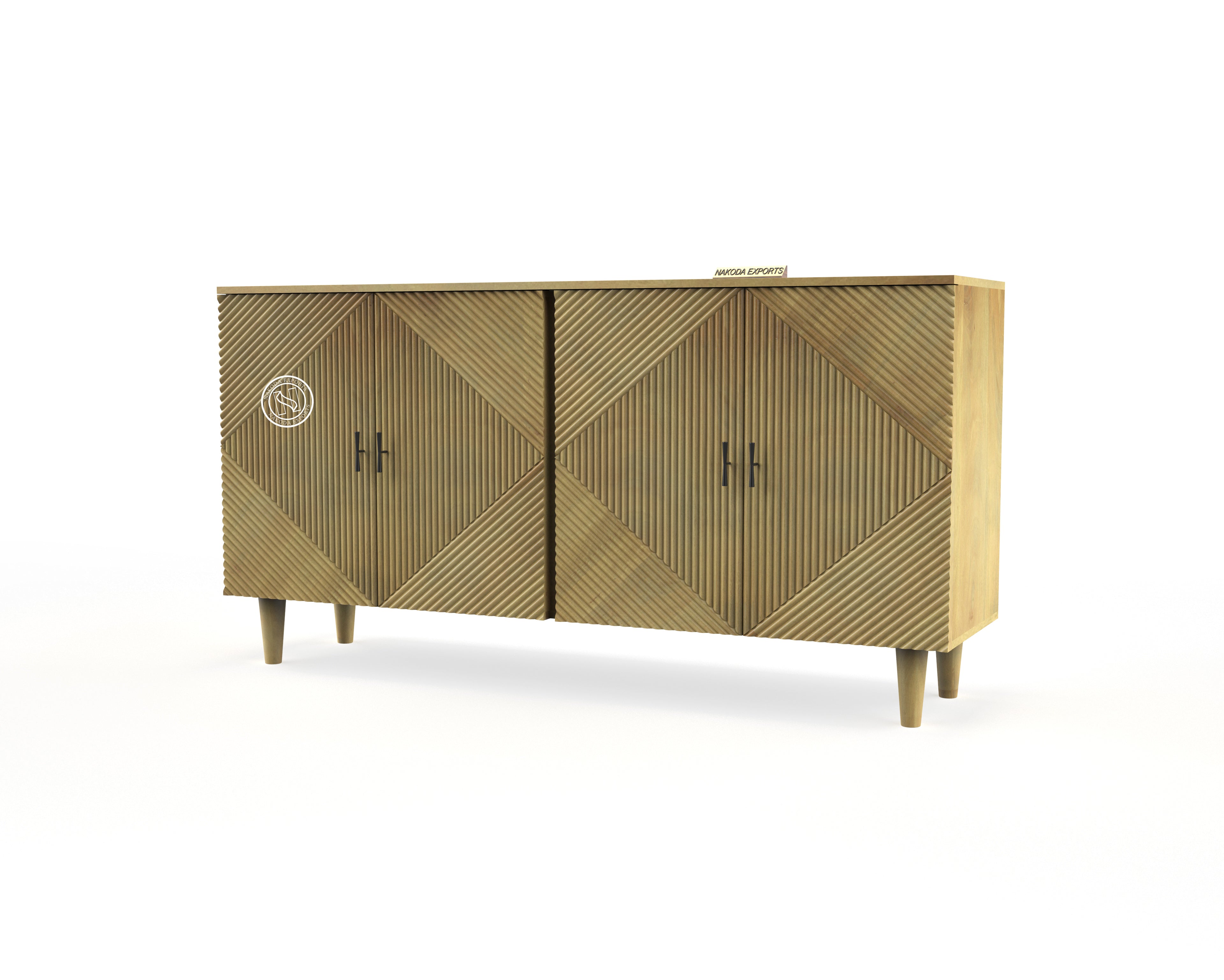Geometric Carved Mango Wood Sideboard