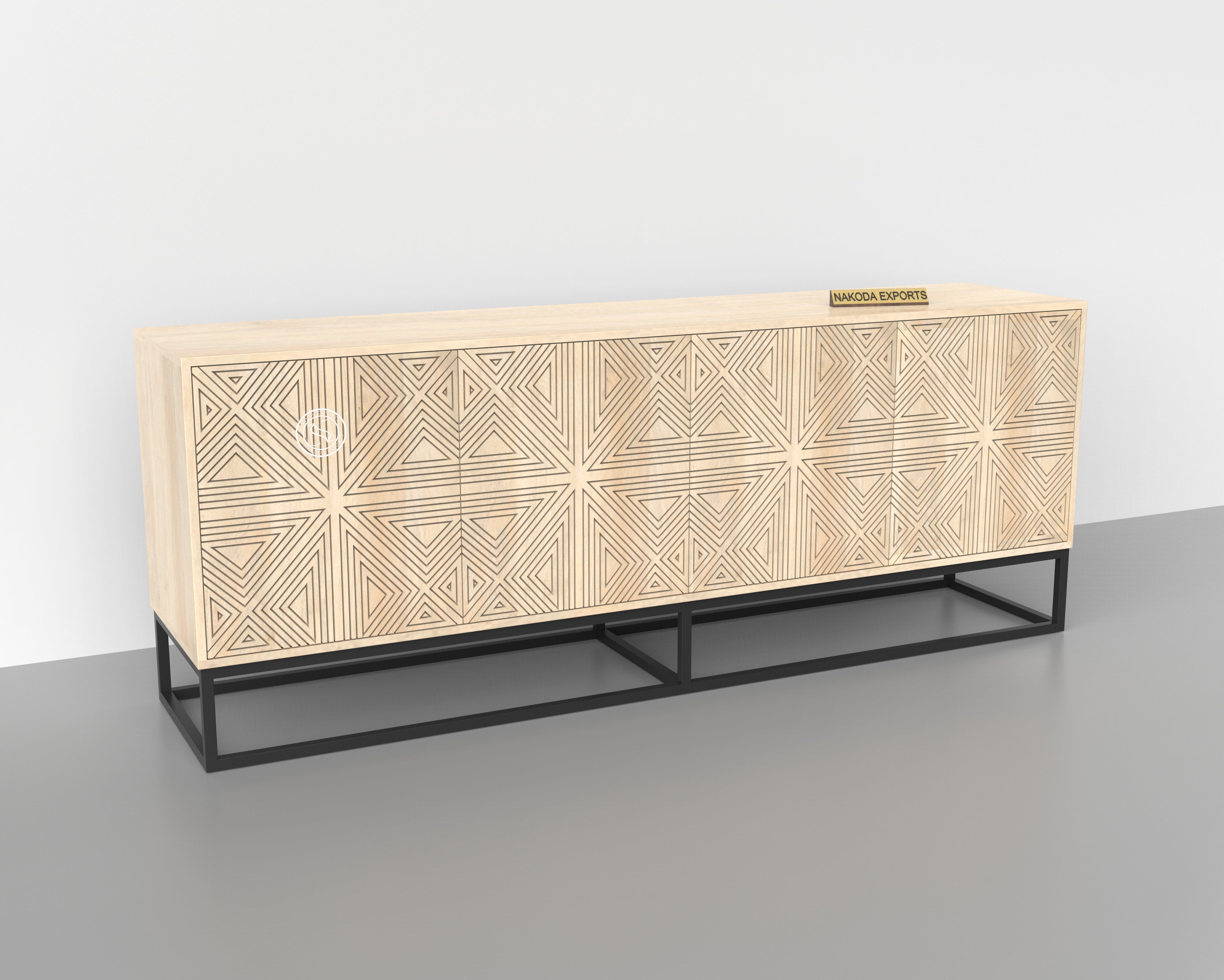 Mango Wood Sideboard with Wave Pattern