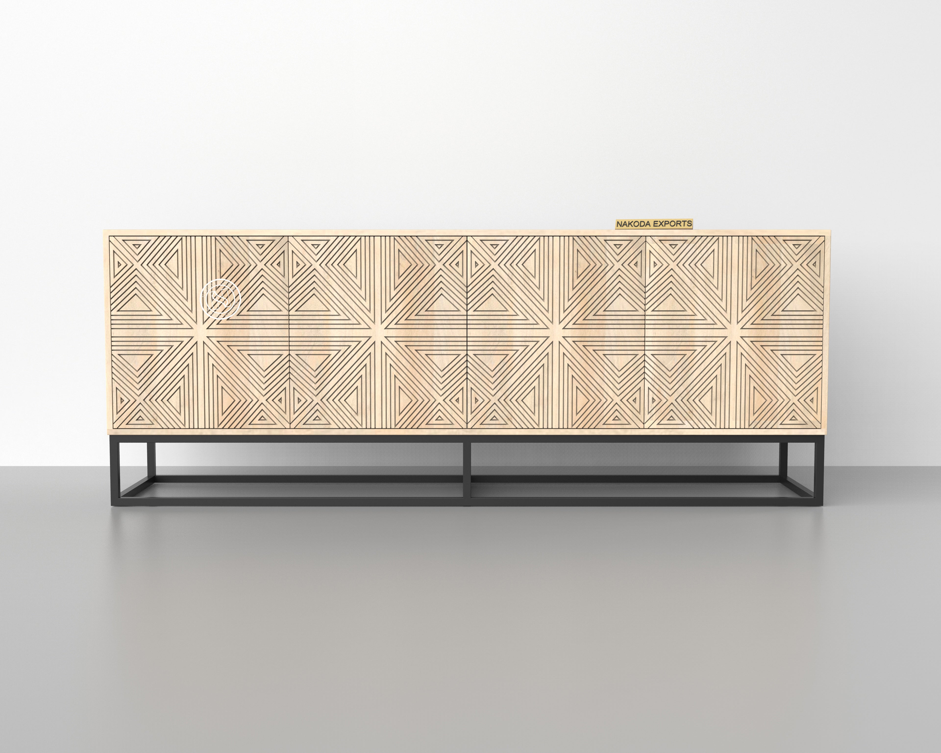 Mango Wood Sideboard with Wave Pattern