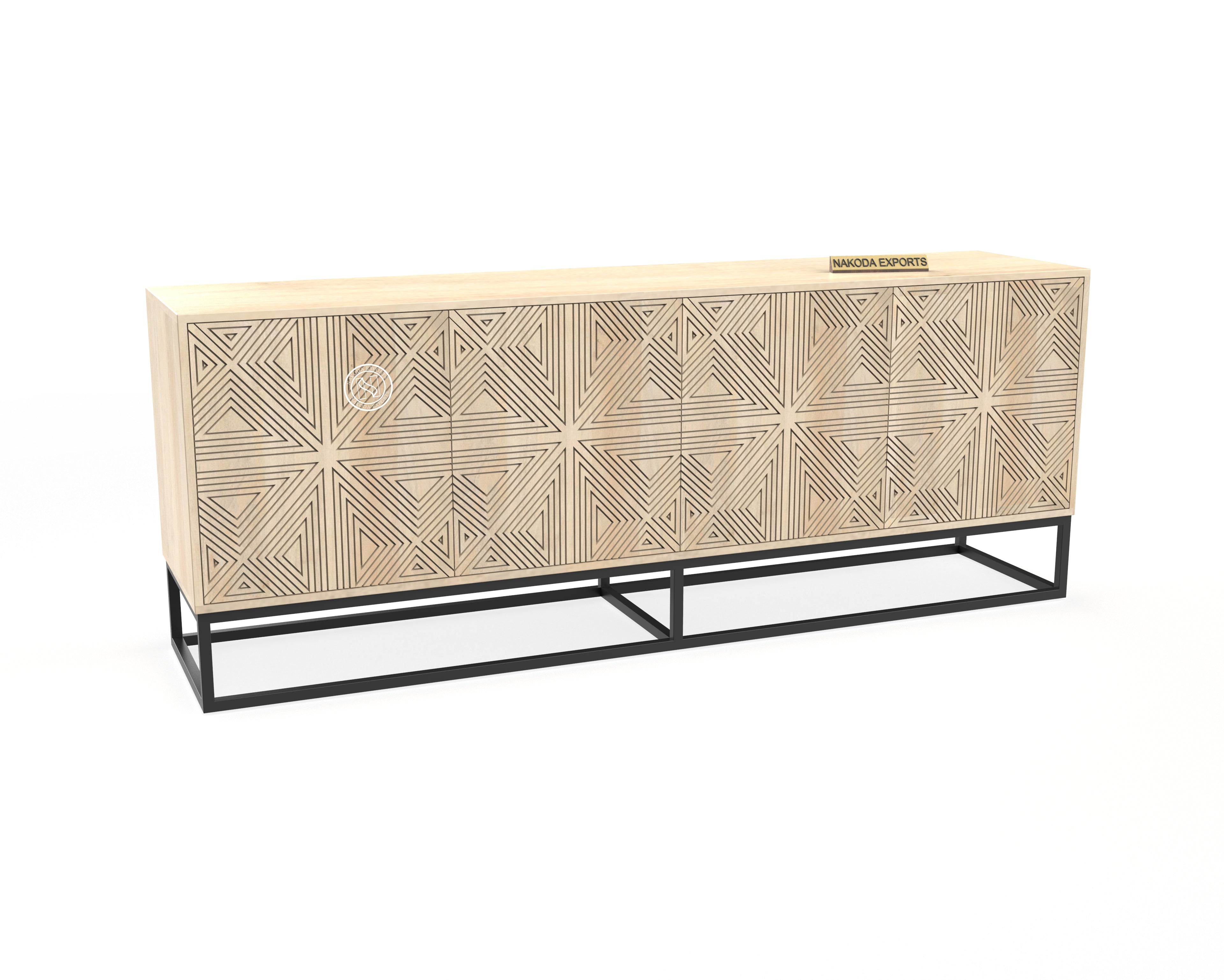 Mango Wood Sideboard with Wave Pattern