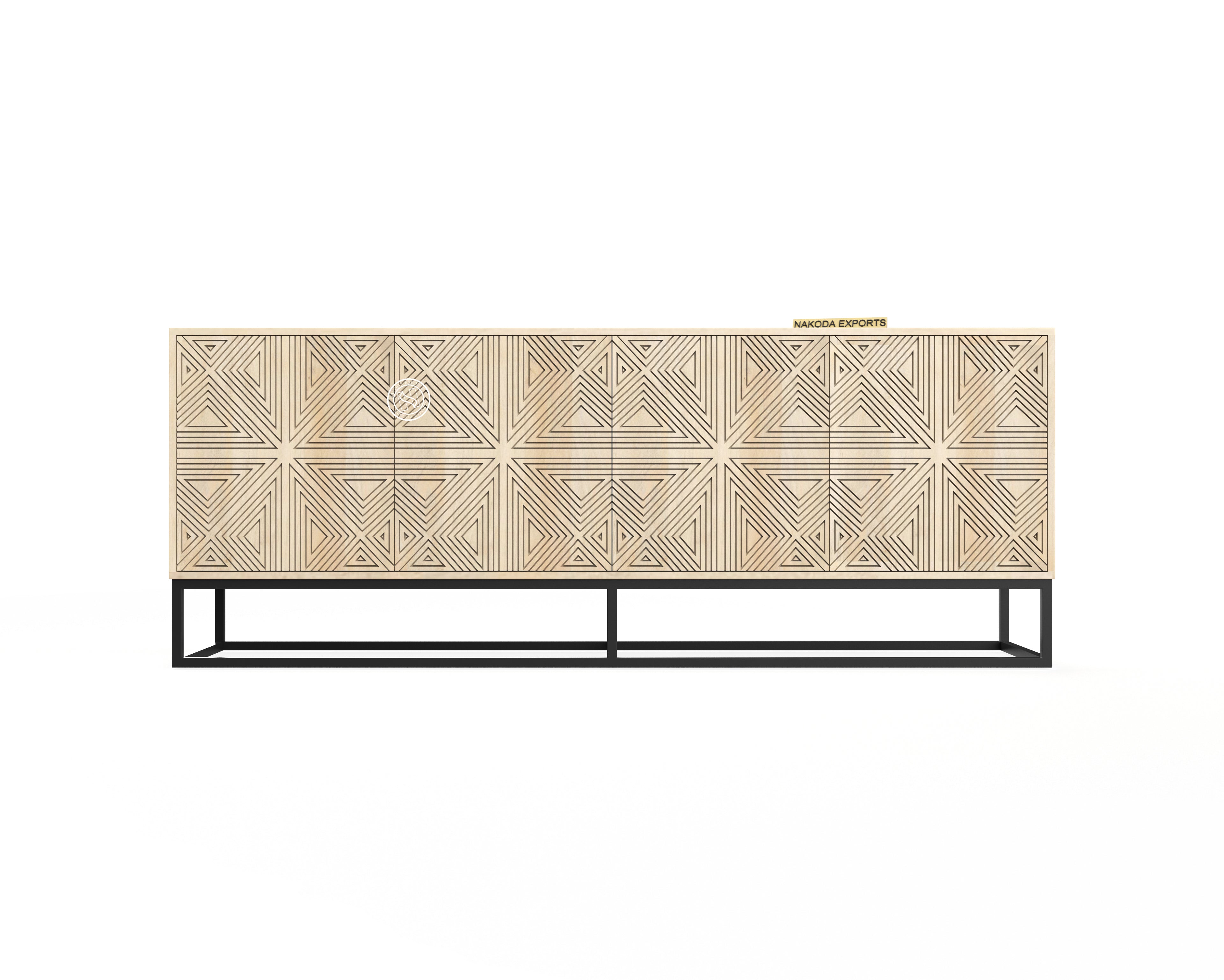Mango Wood Sideboard with Wave Pattern