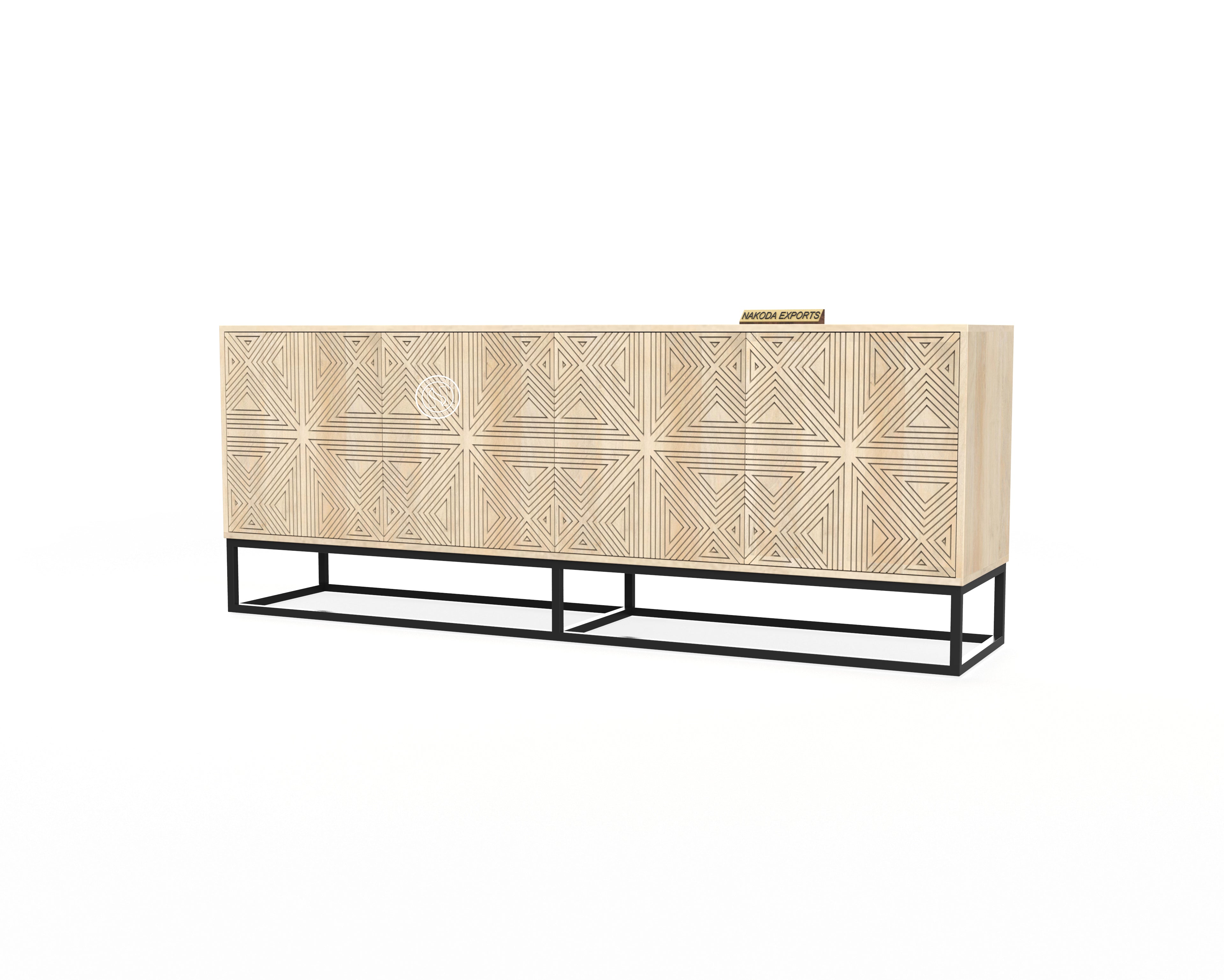 Mango Wood Sideboard with Wave Pattern