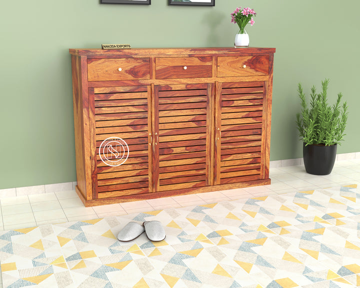 Solid Wood Storage Cabinet with Shutter Doors