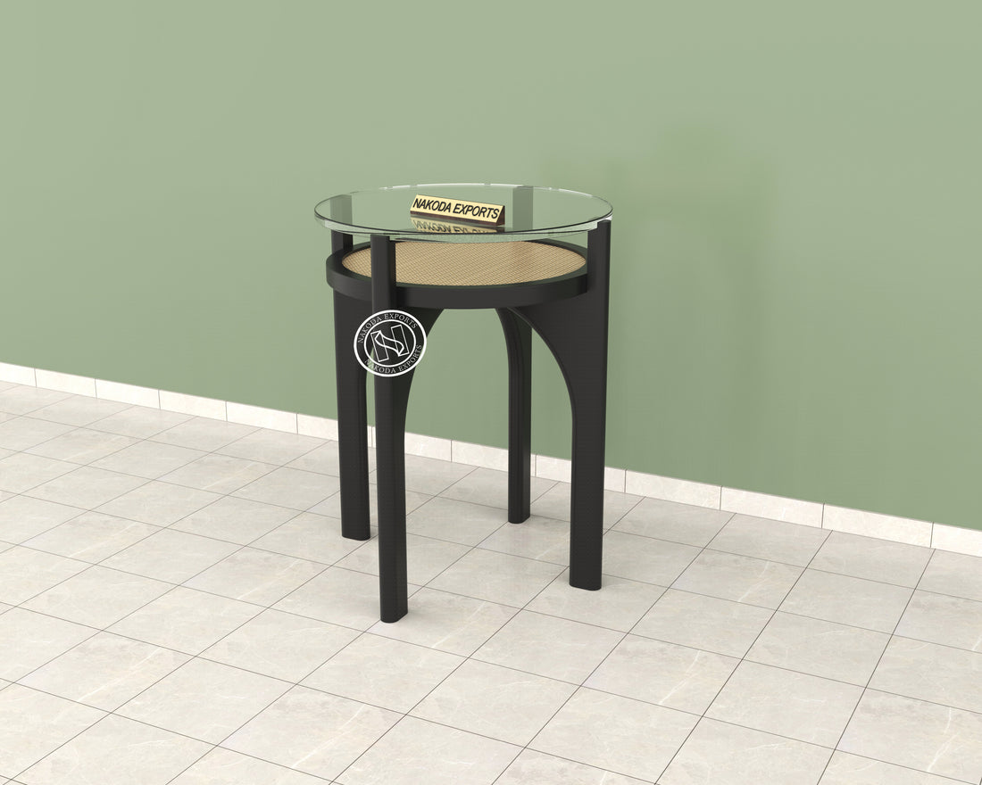 Modern Glass and Rattan Side Table