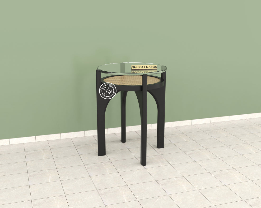 Modern Glass and Rattan Side Table