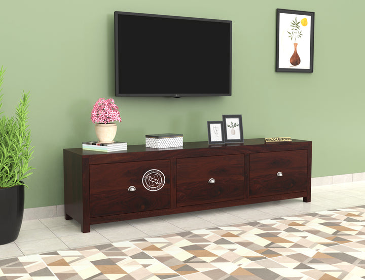 Dark Sheesham Wood 3 Drawer TV Cabinet